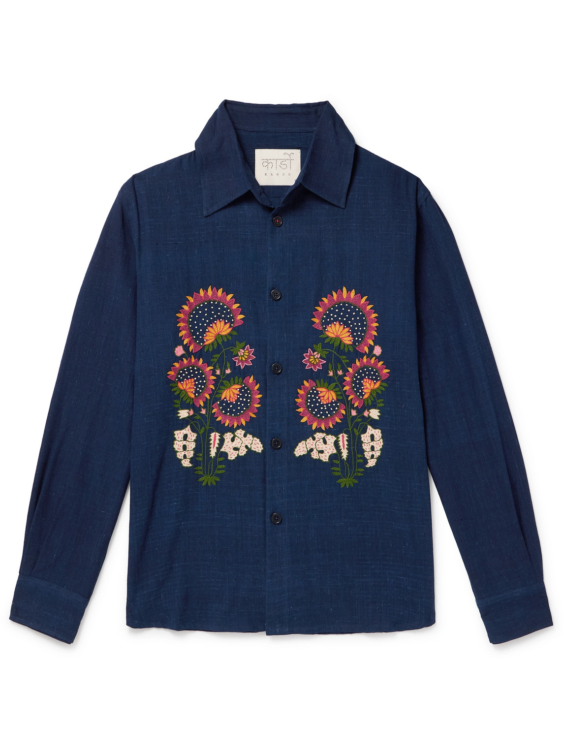 Kardo Luis Embroidered Indigo-dyed Cotton Shirt In Blue