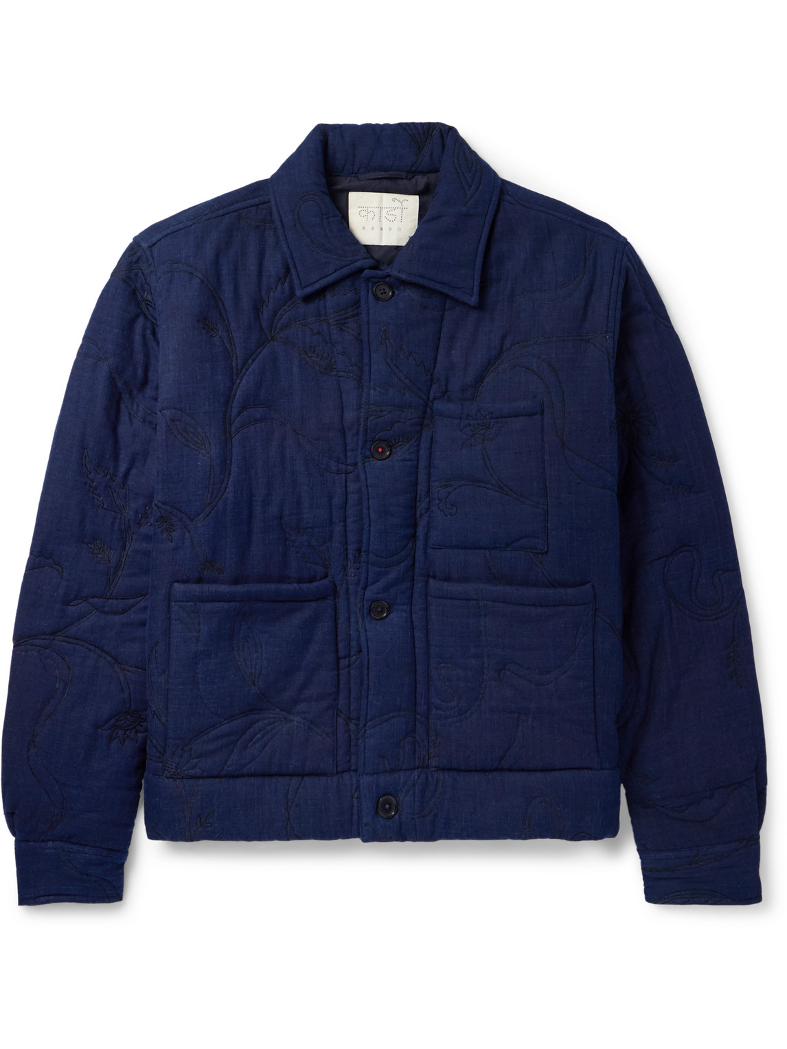 Kardo Bodhi Embroidered Indigo-dyed Cotton Jacket In Blue