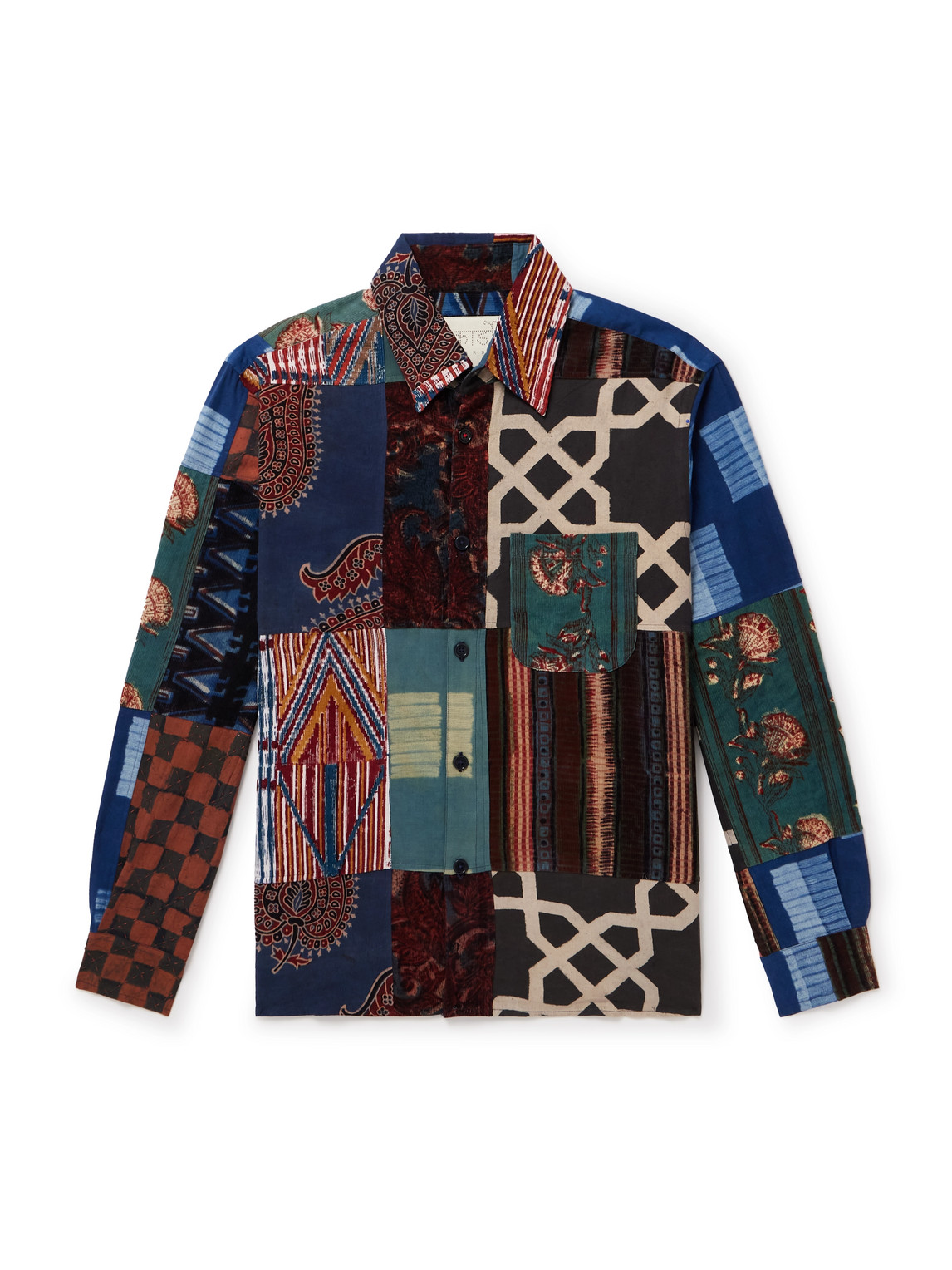 Kardo Luis Printed Patchwork Cotton Shirt In Blue