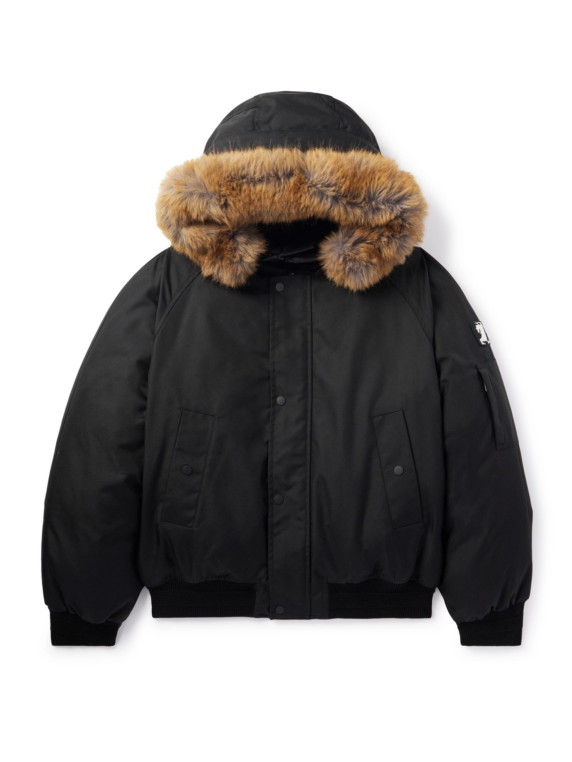 Burberry Faux Fur-trimmed Shell Down Hooded Bomber Jacket In Black