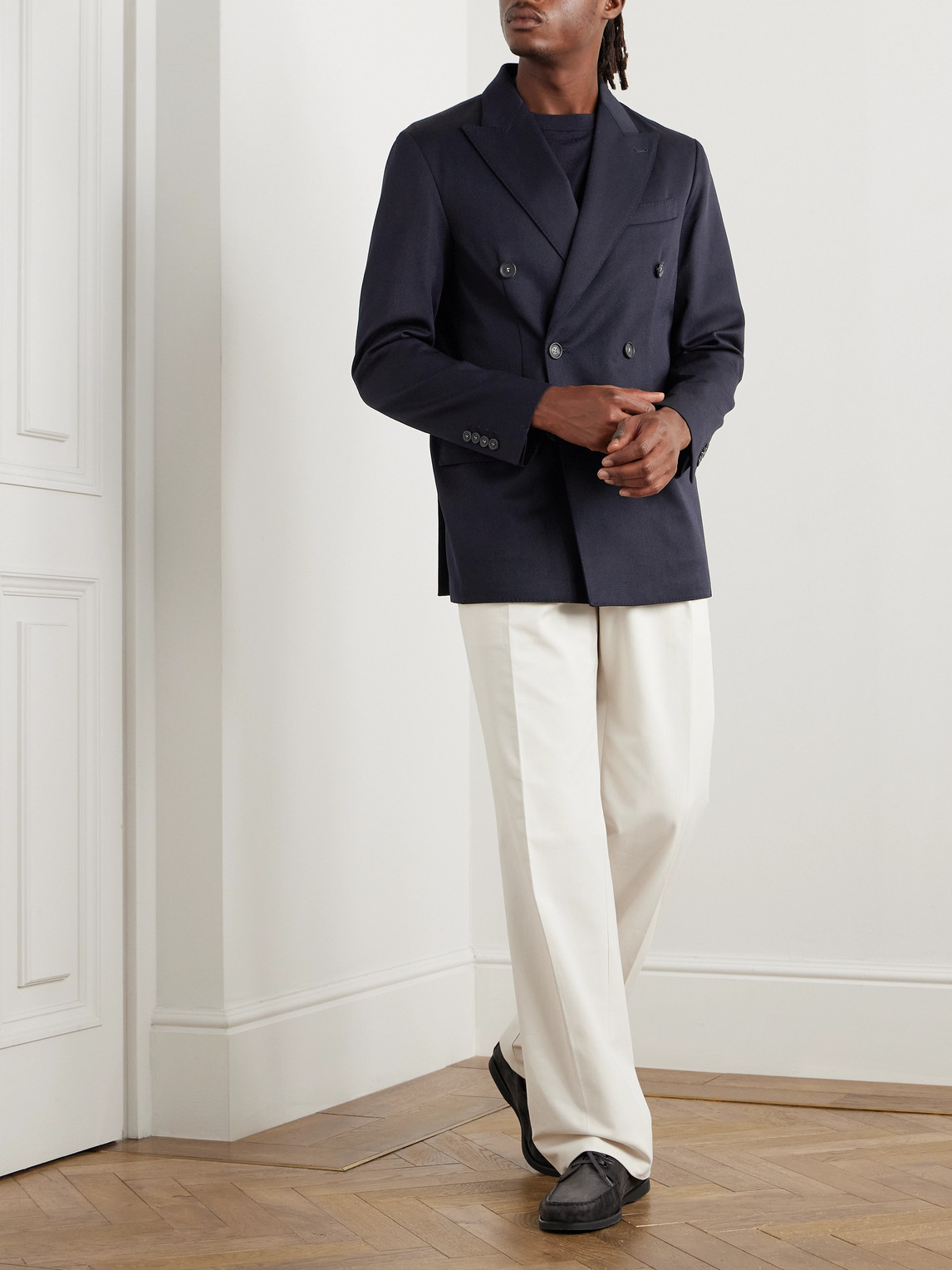 MASSIMO ALBA DOUBLE-BREASTED WOOL AND COTTON-BLEND BLAZER