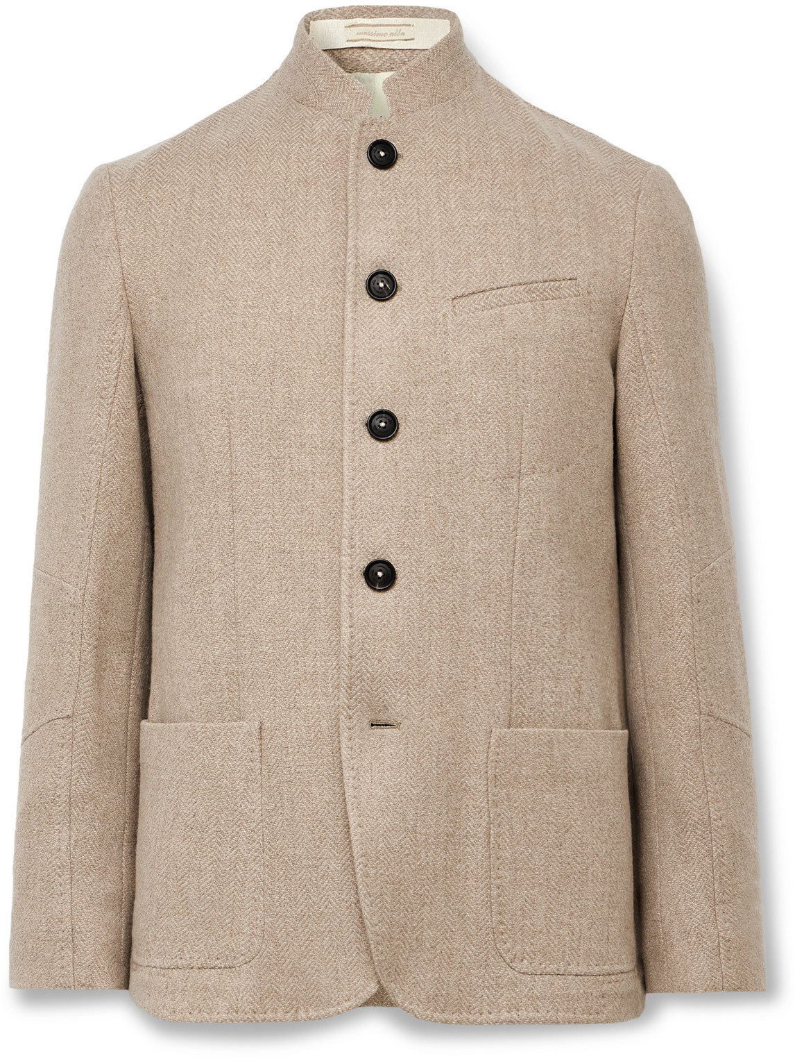 Gstaad Slim-Fit Nehru-Collar Herringbone Wool Jacket