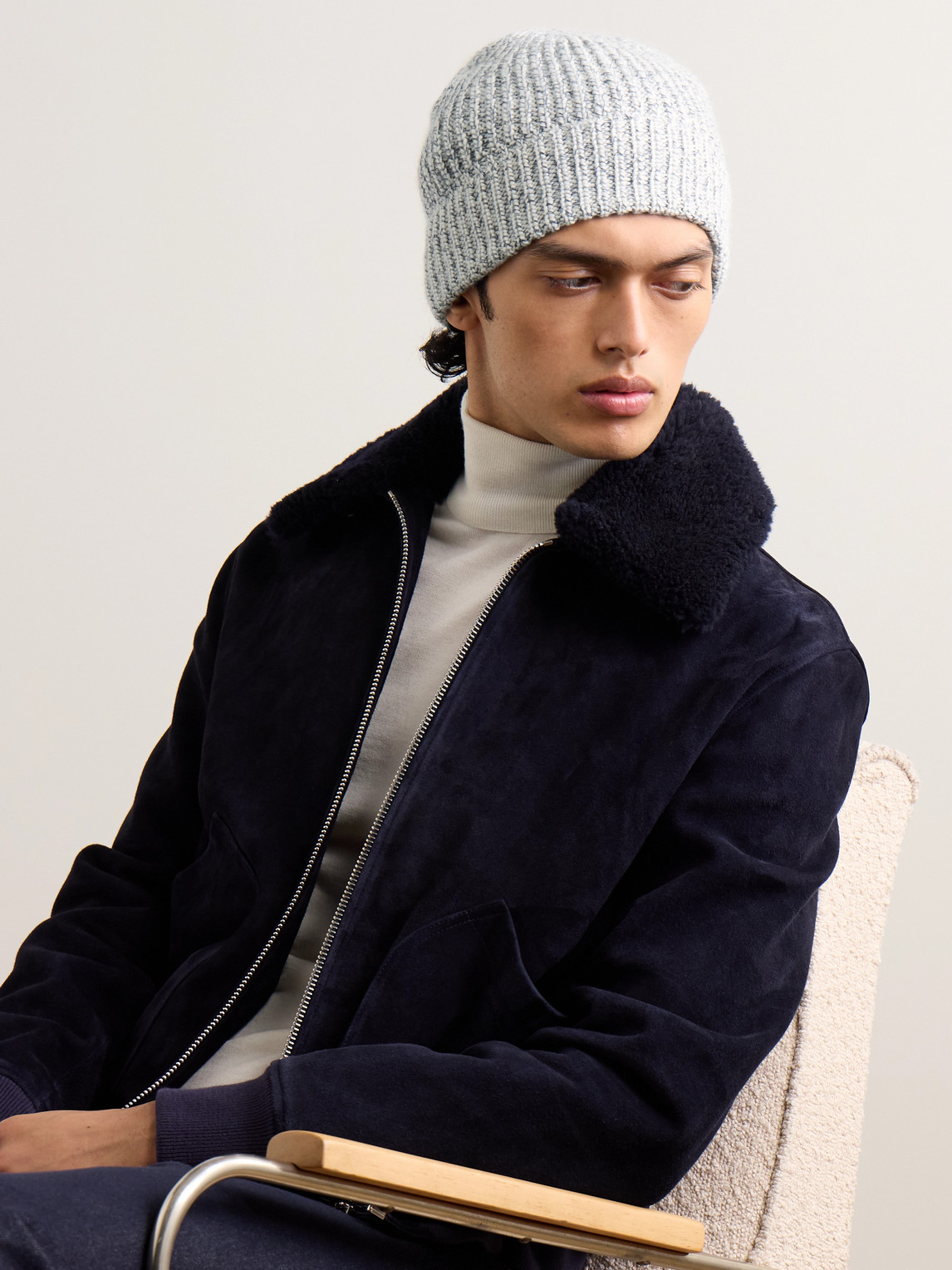 Brunello Cucinelli Brushed Ribbed-knit Beanie In Blue