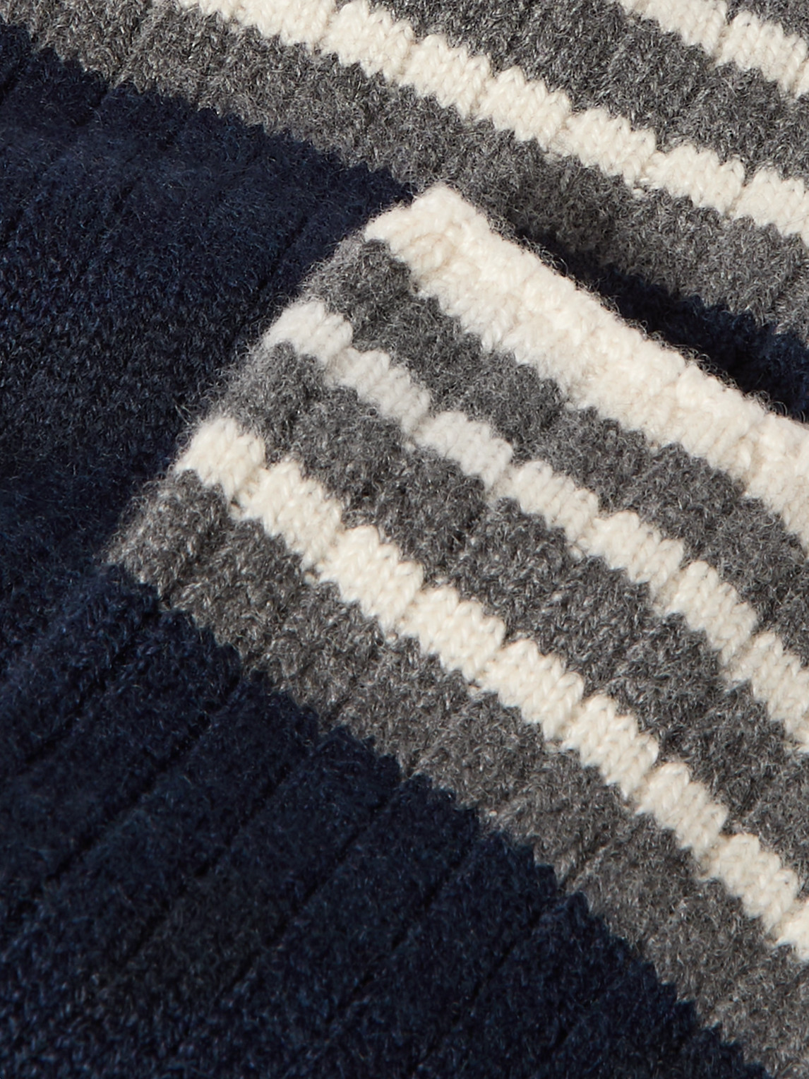 Shop Brunello Cucinelli Striped Ribbed Cashmere Socks In Blue