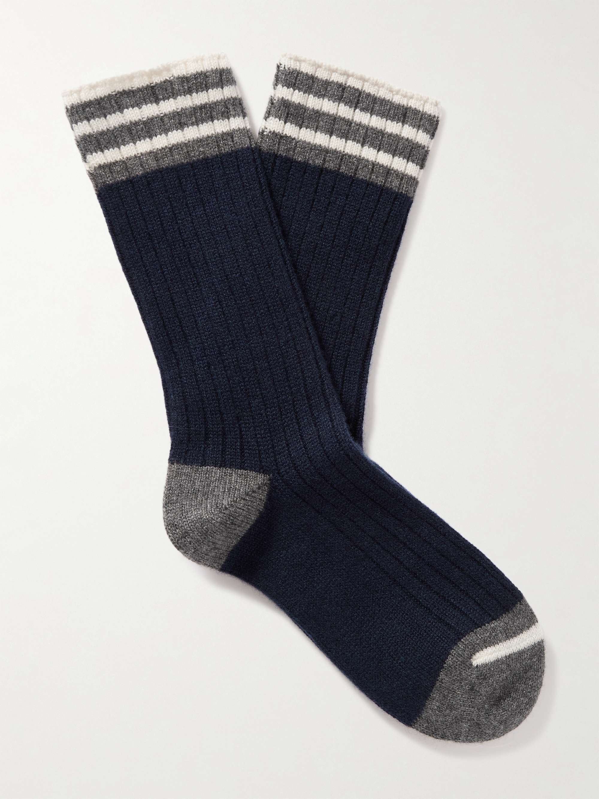 BRUNELLO CUCINELLI Striped Ribbed Cashmere Socks for Men | MR PORTER