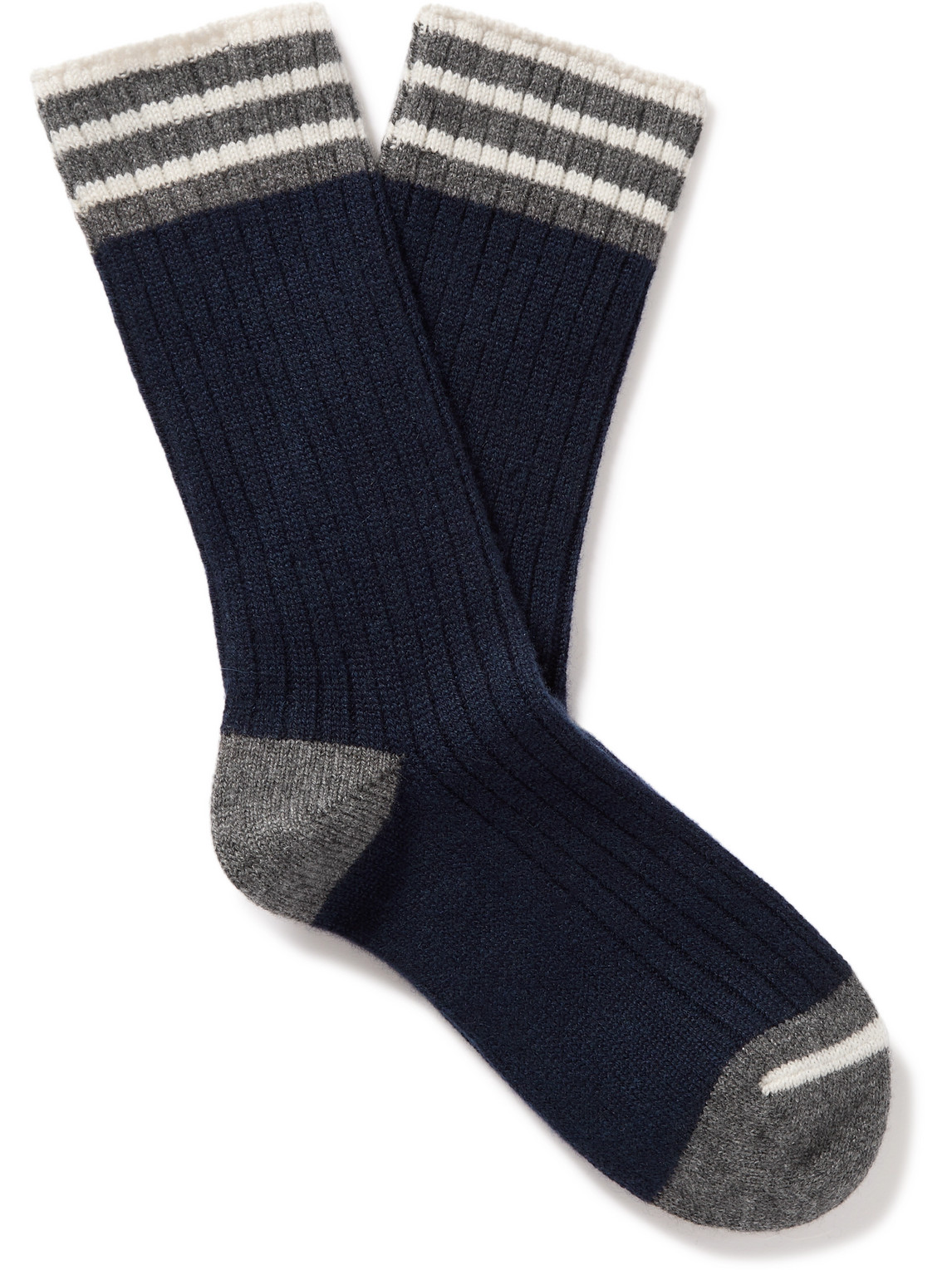 Striped Ribbed Cashmere Socks