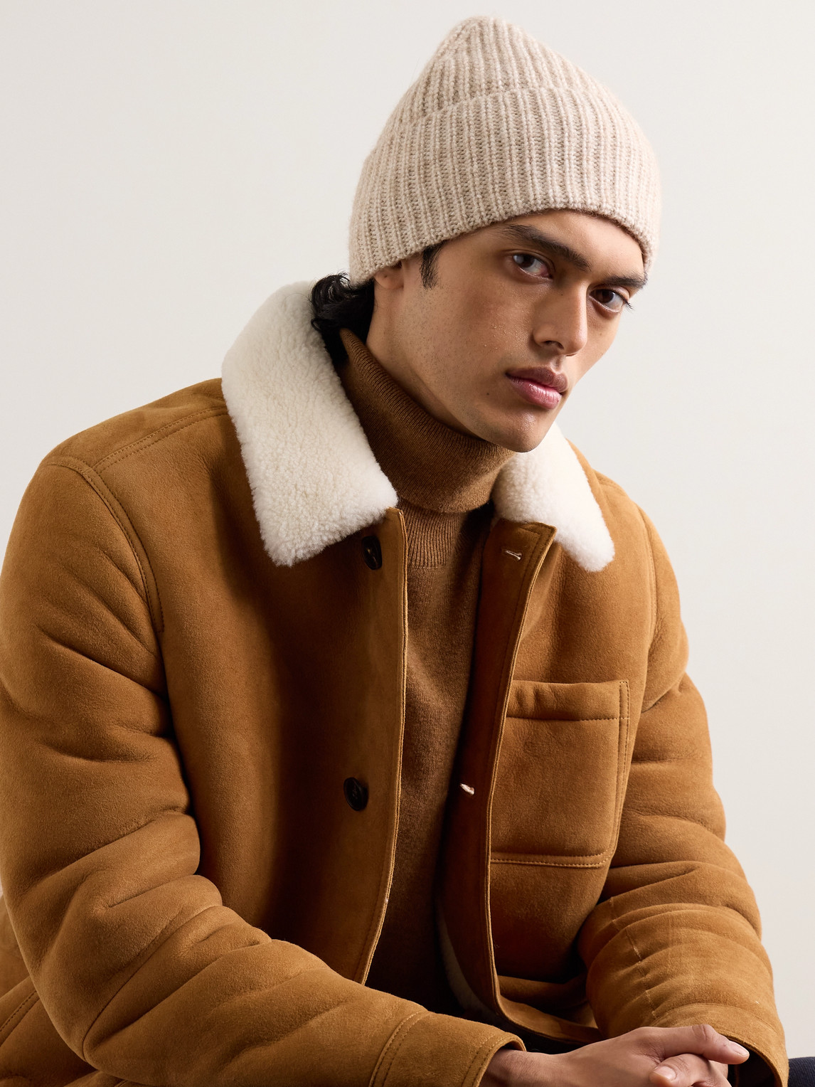 Brunello Cucinelli Brushed Ribbed-knit Beanie In Neutrals