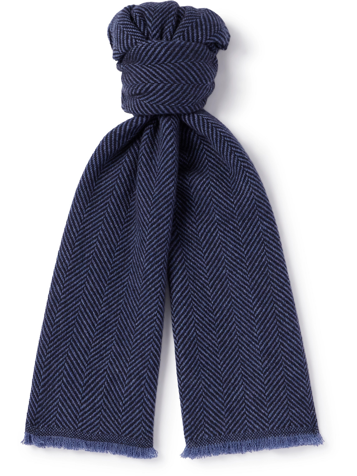 Fringed Herringbone Cashmere Scarf