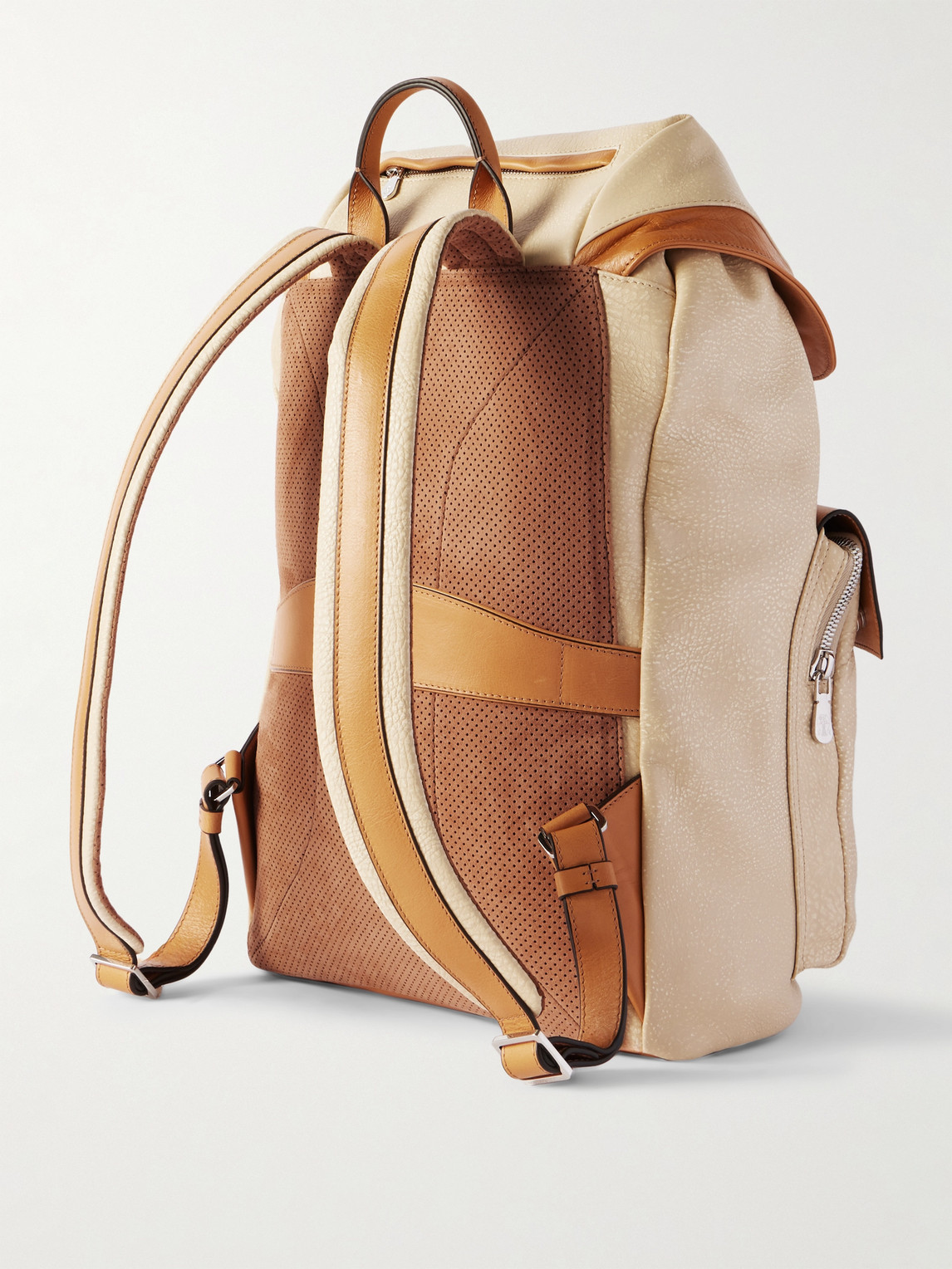 BRUNELLO CUCINELLI COLOUR-BLOCK FULL-GRAIN LEATHER BACKPACK
