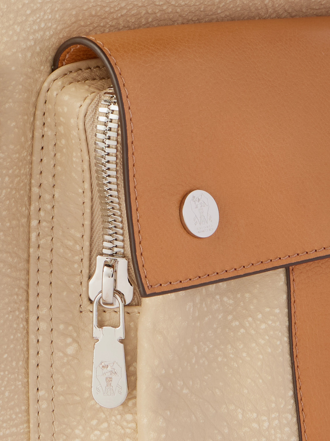 BRUNELLO CUCINELLI COLOUR-BLOCK FULL-GRAIN LEATHER BACKPACK