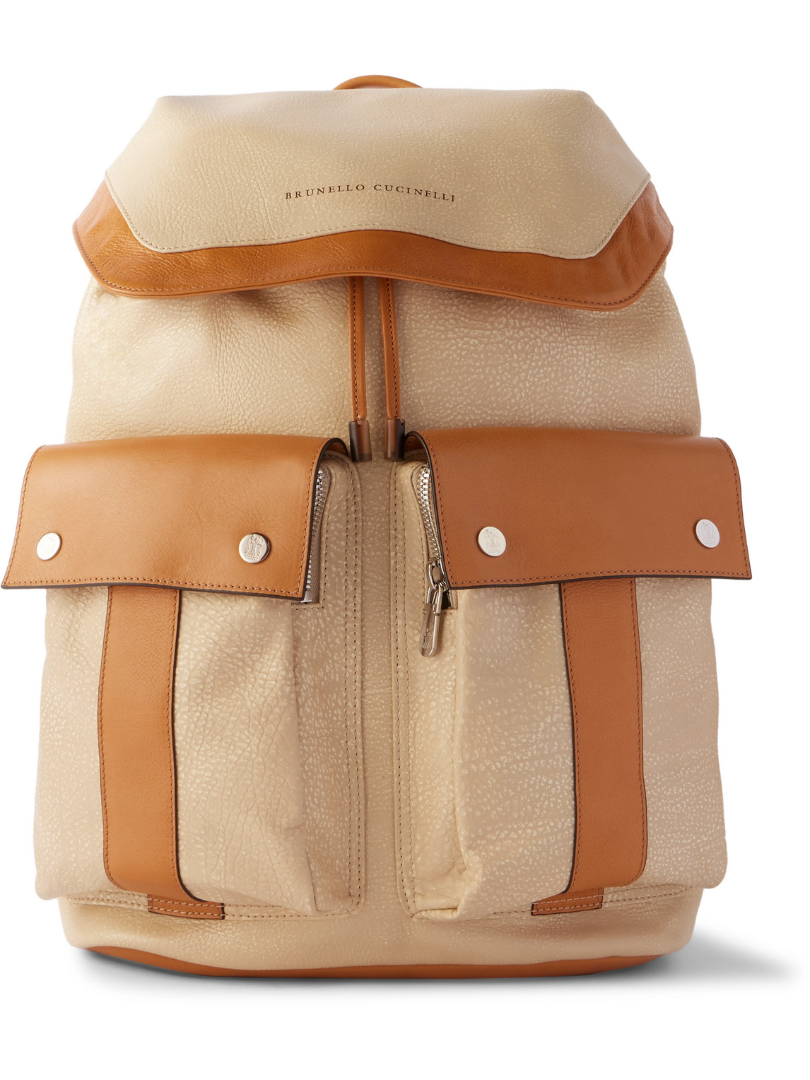 BRUNELLO CUCINELLI COLOUR-BLOCK FULL-GRAIN LEATHER BACKPACK