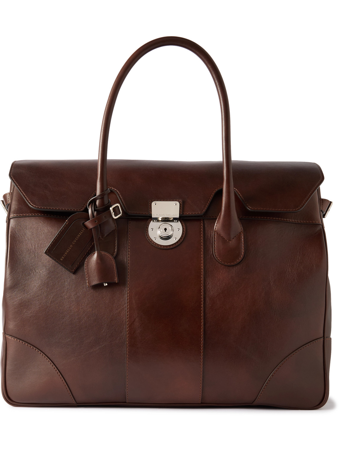 Brunello Cucinelli Leather Weekend Bag In Burgundy