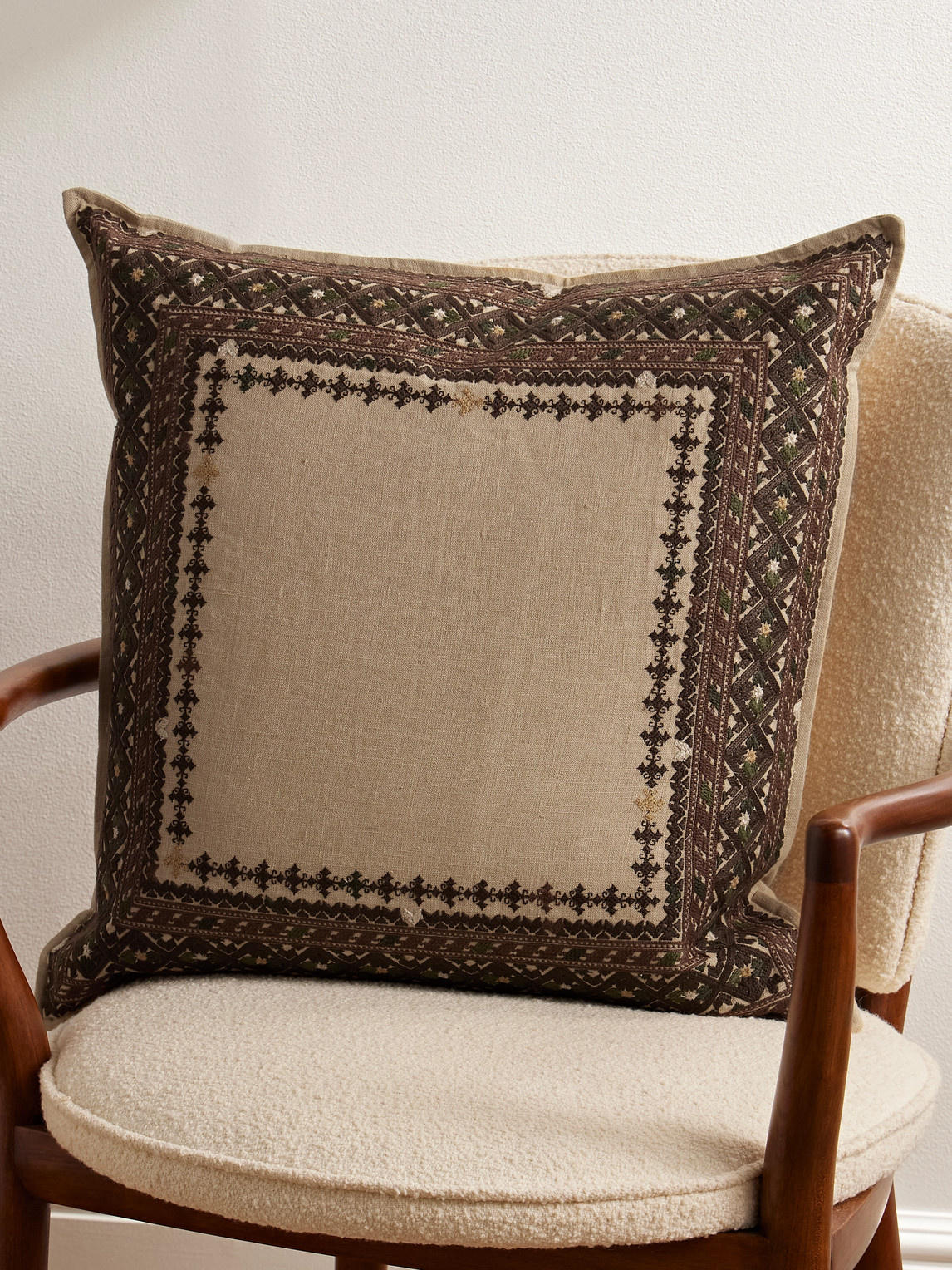 Ralph Lauren Skyler Embroidered Linen Cushion In Brown