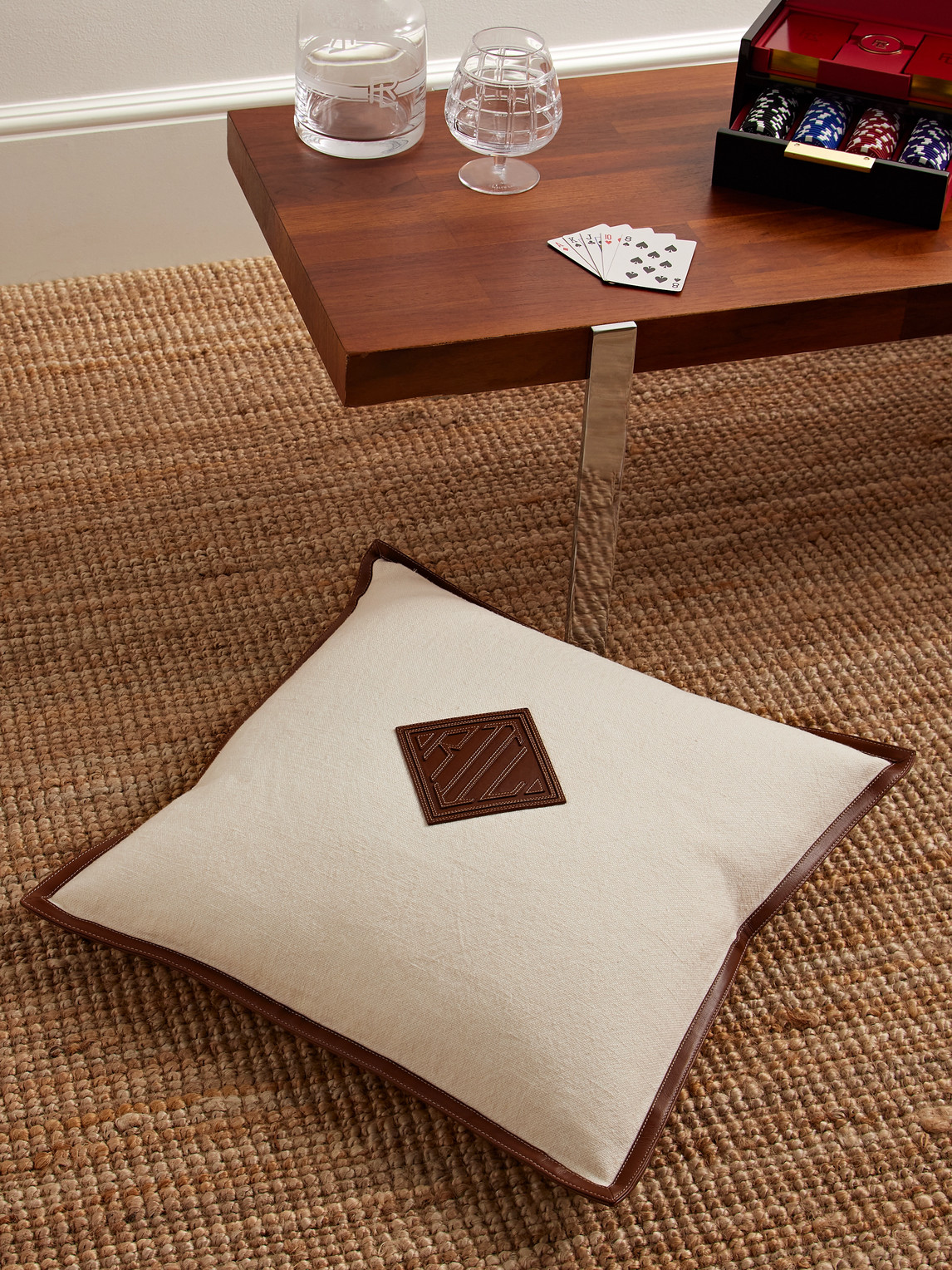 Moore Leather-Trimmed Linen Cushion — 2