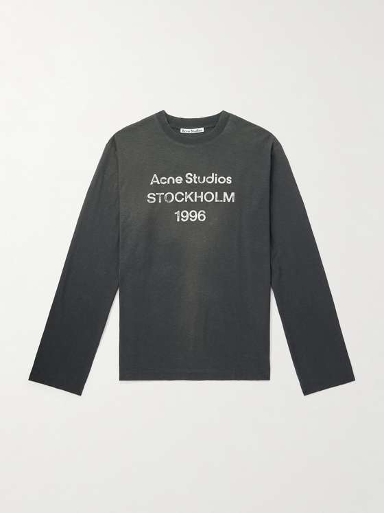 Acnestudios Edden U 1996 Logo-Print Distressed Cotton and Hemp-Blend T-Shirt
