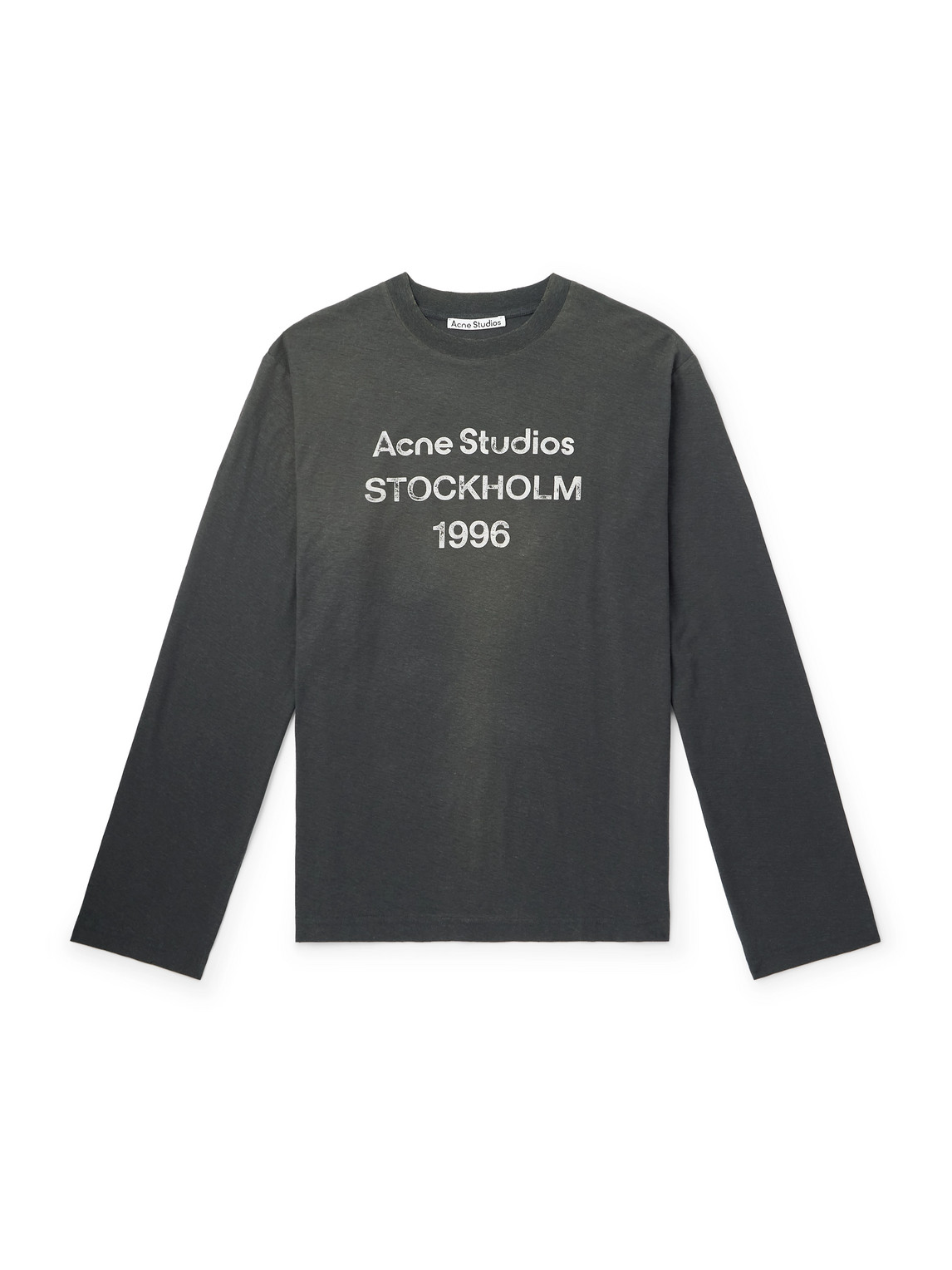 Acne Studios Edden U 1996 Logo-printed Distressed Cotton And Hemp-blend T-shirt In Gray