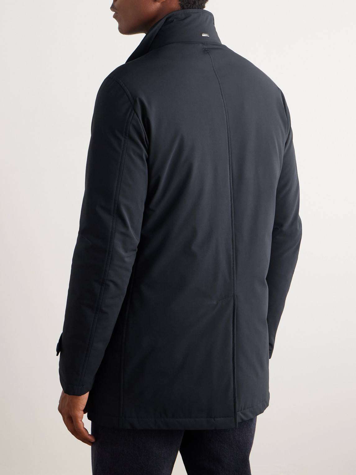Herno Double-breasted Padded Stretch-shell Down Peacoat In Blue