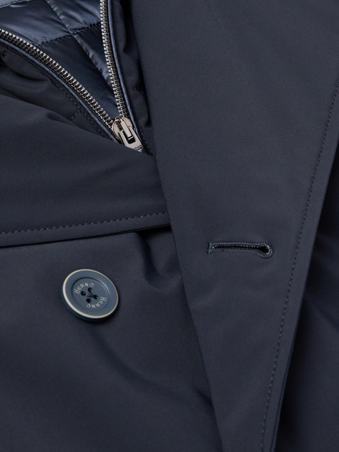 Herno Double-breasted Padded Stretch-shell Down Peacoat In Blue
