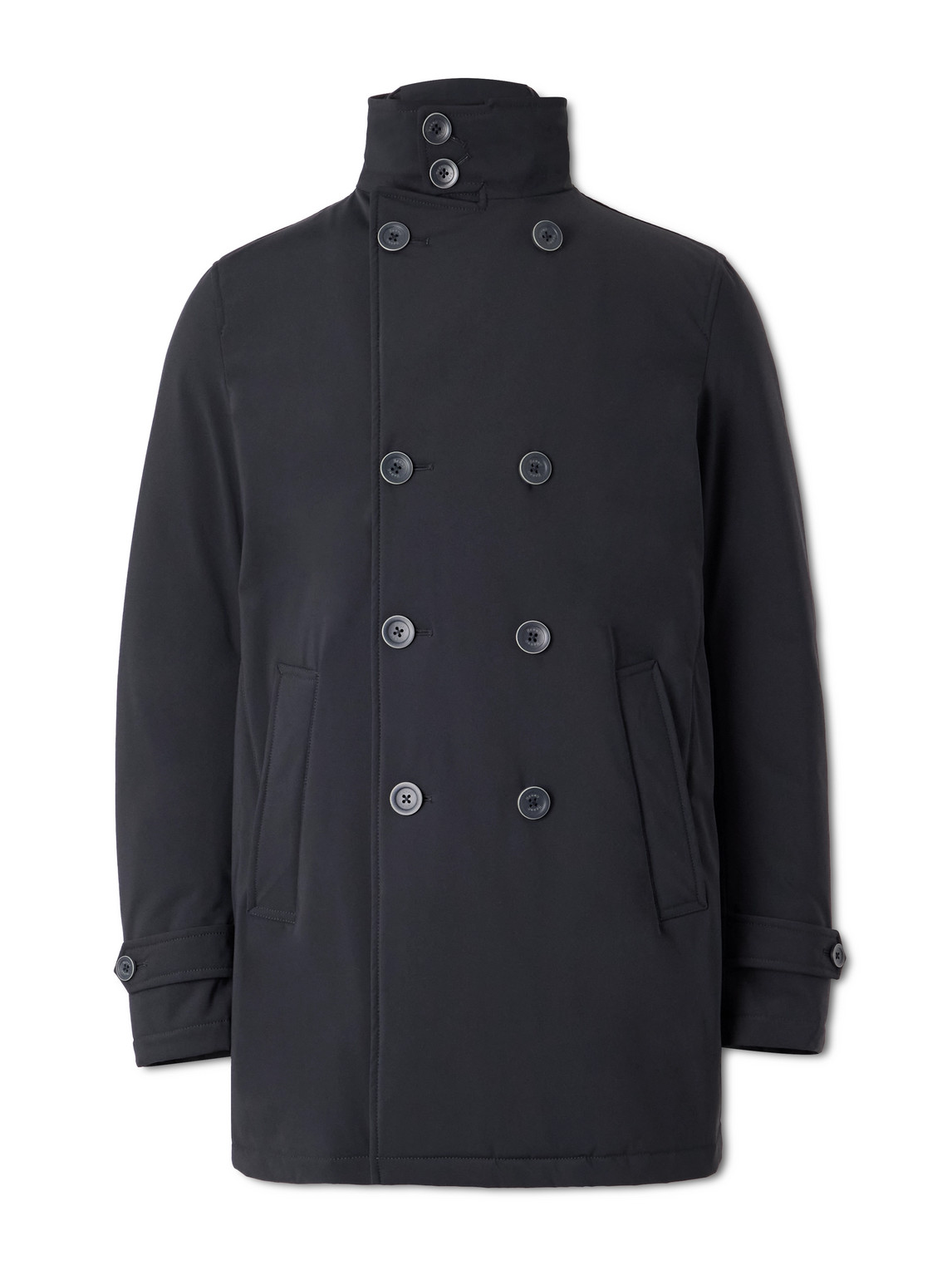 Herno Double-breasted Padded Stretch-shell Down Peacoat In Blue
