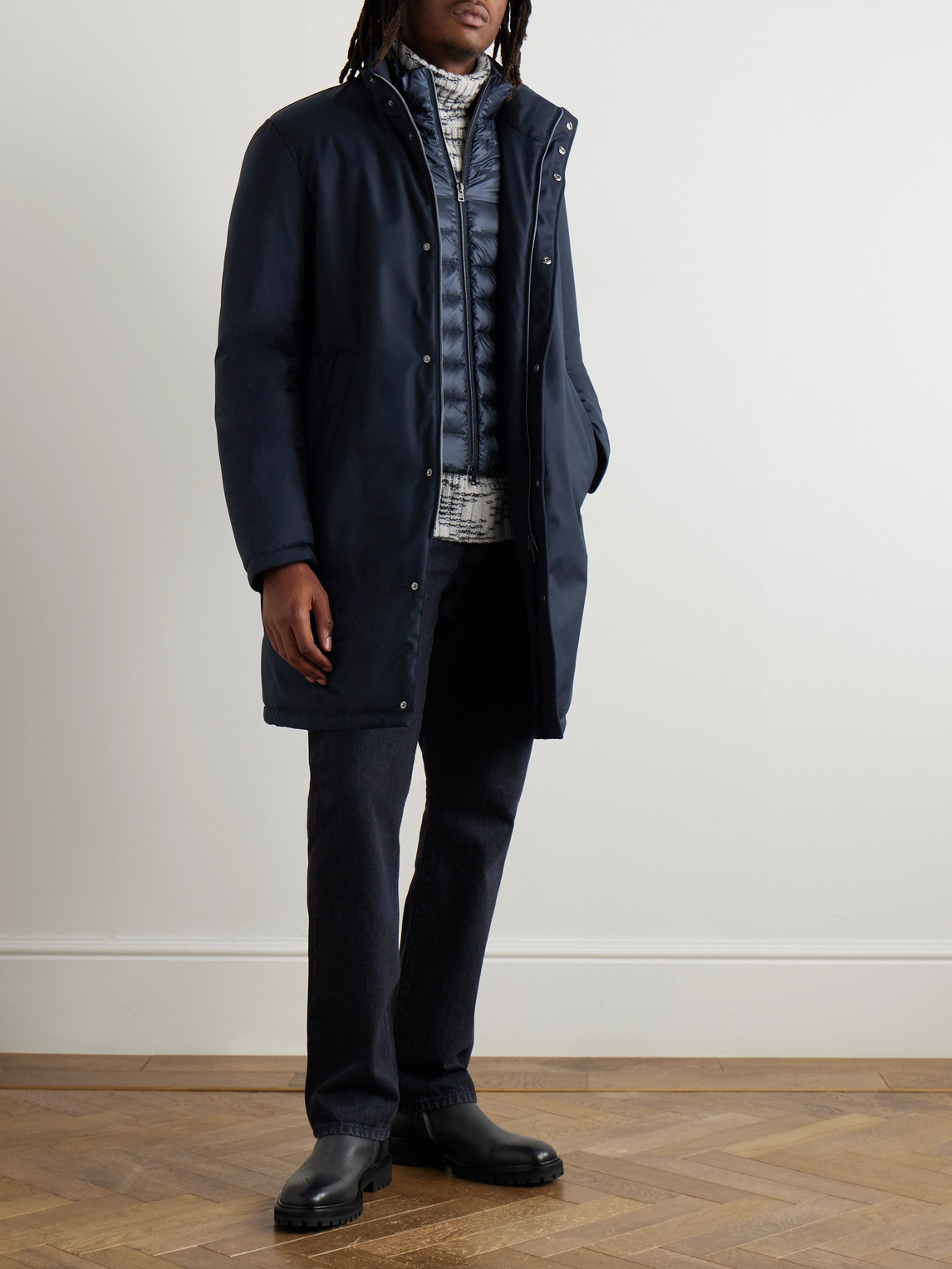 Herno Layered Padded Shell Down Coat In Blue
