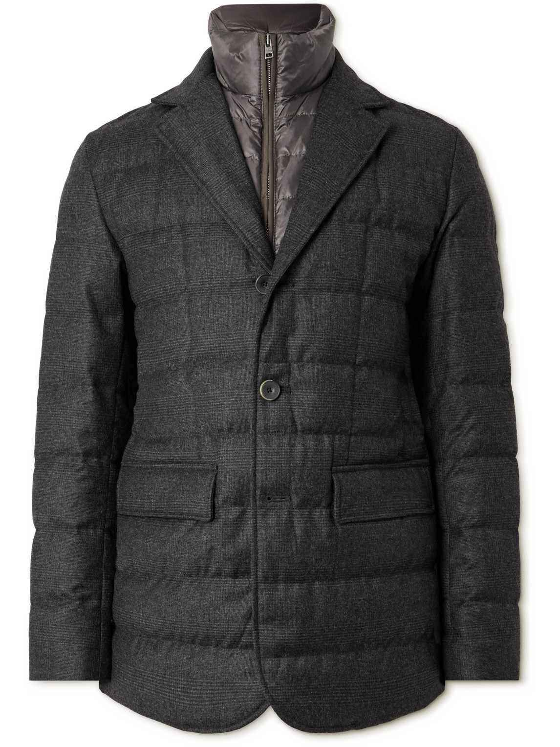 Herno Slim-fit Prince Of Wales Checked Wool And Cashmere-blend Blazer With Detachable Gilet In Gray