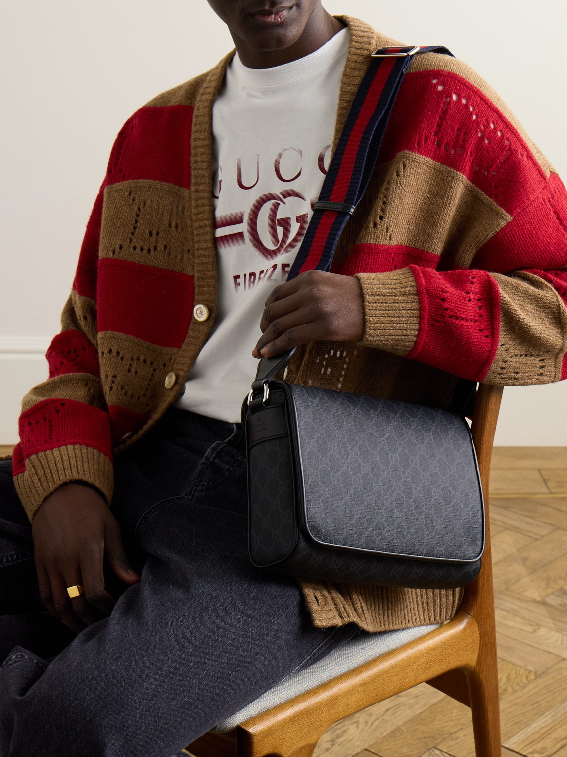 Monogrammed Coated-Canvas and Leather Messenger Bag — 2
