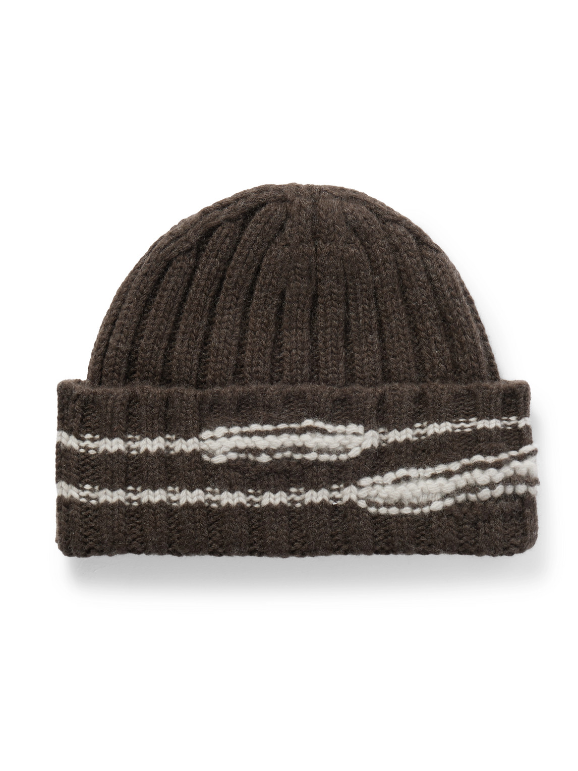Mfpen Court Striped Ribbed Wool Beanie In Brown
