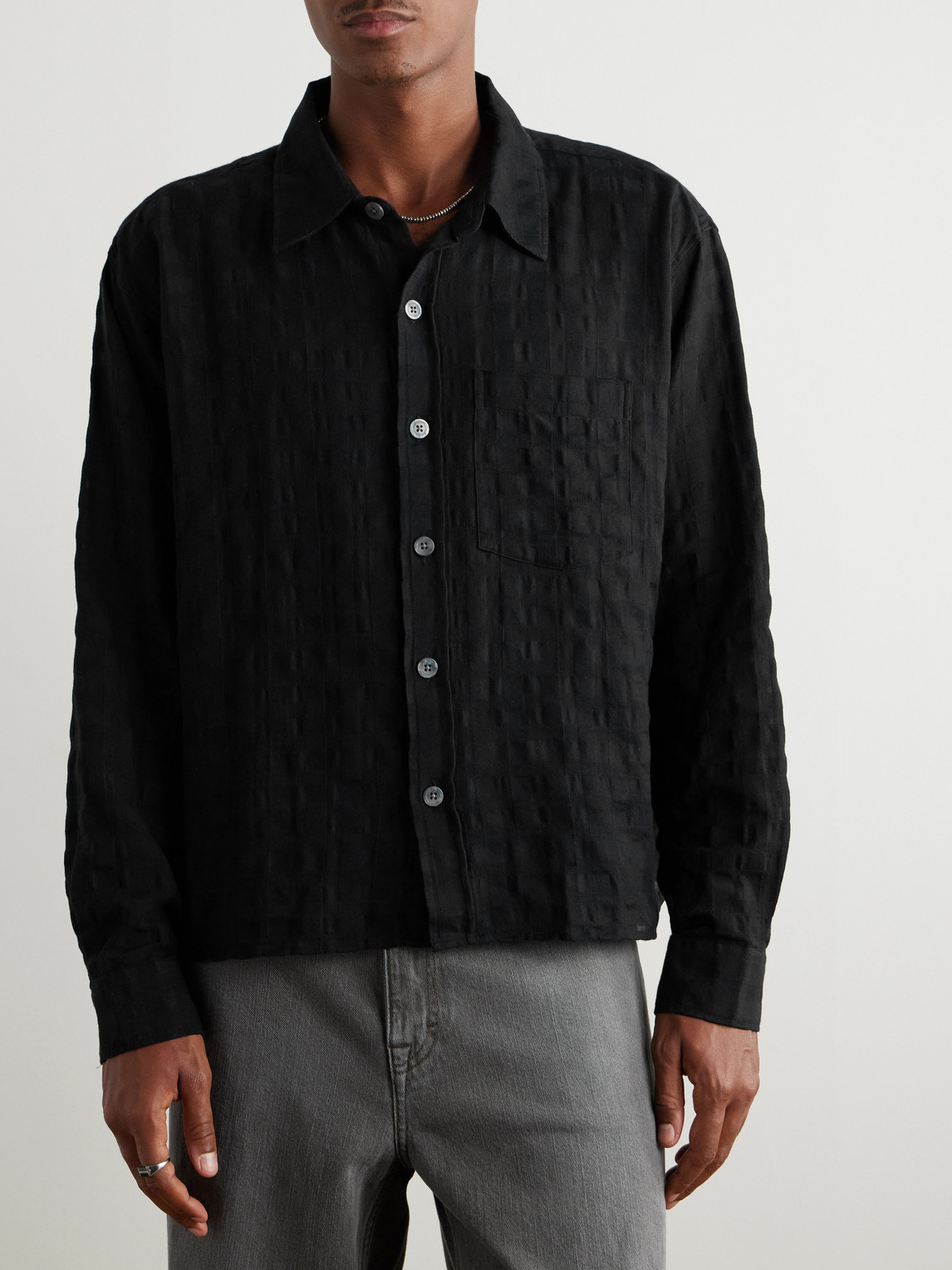 MFPEN CHECKED COTTON-BLEND JACQUARD SHIRT