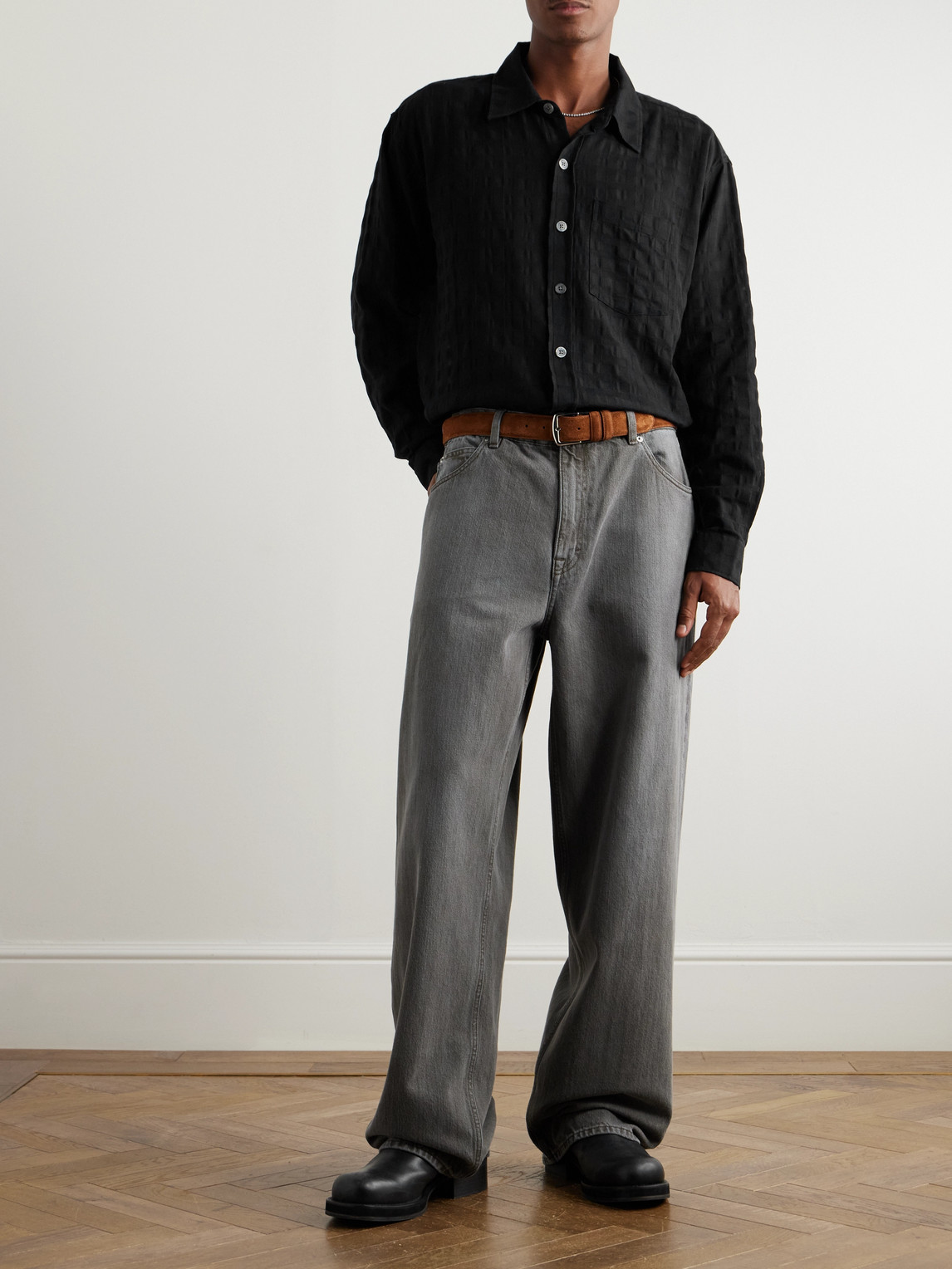 MFPEN CHECKED COTTON-BLEND JACQUARD SHIRT