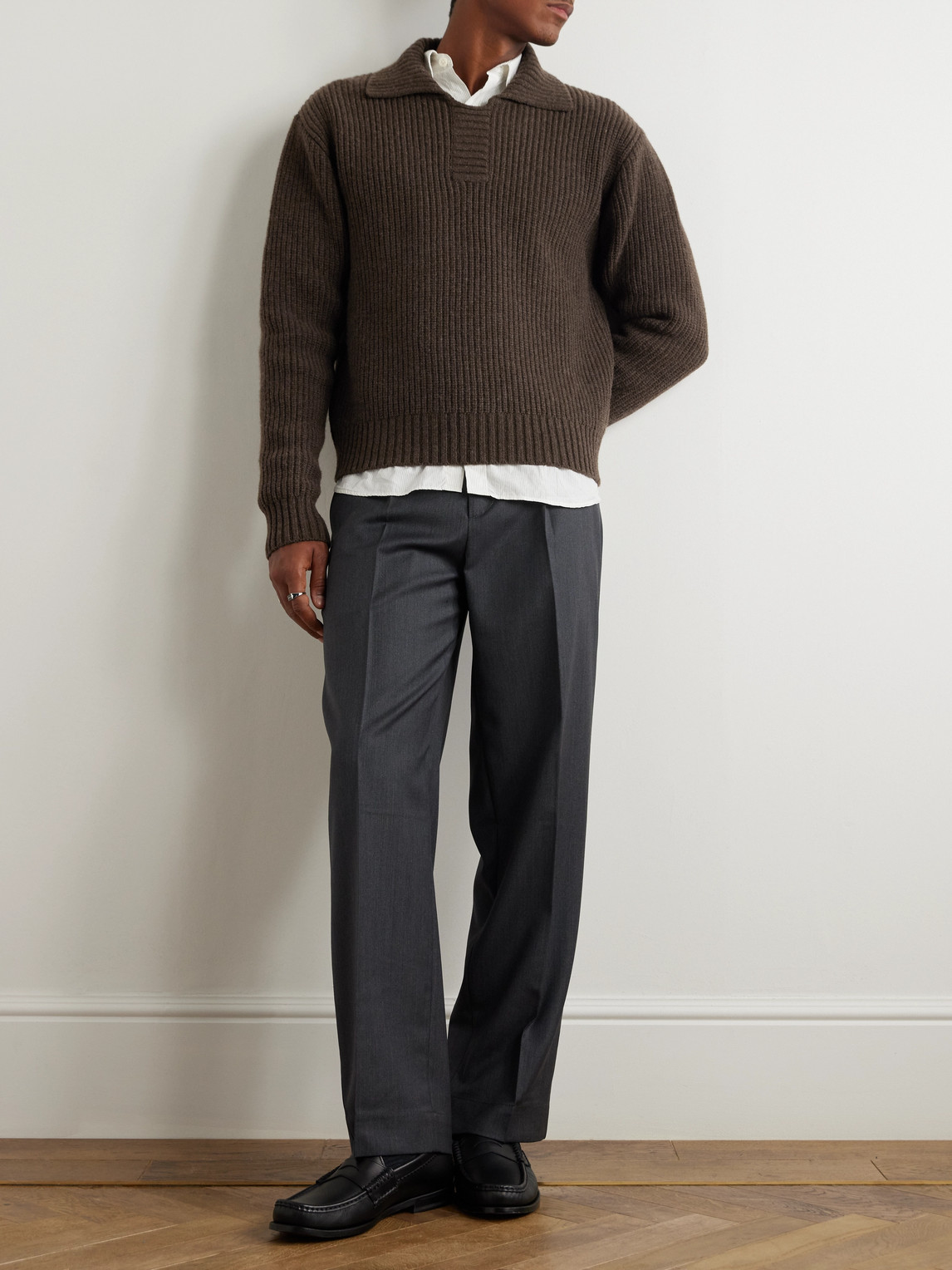 Shop Mfpen Ribbed Wool Sweater In Brown