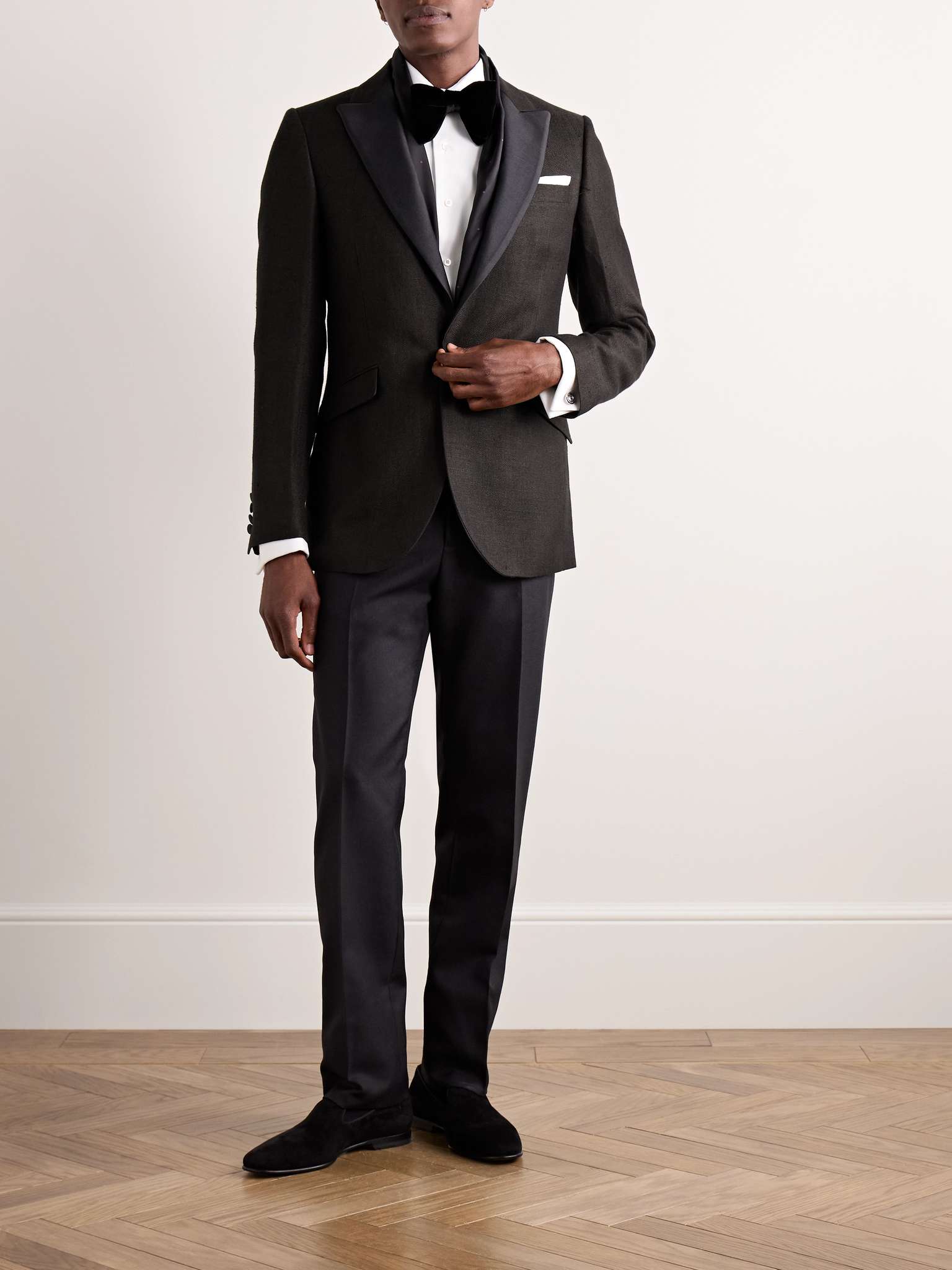 FAVOURBROOK Randwick Slim-Fit Faille-Trimmed Herringbone Linen and Silk ...