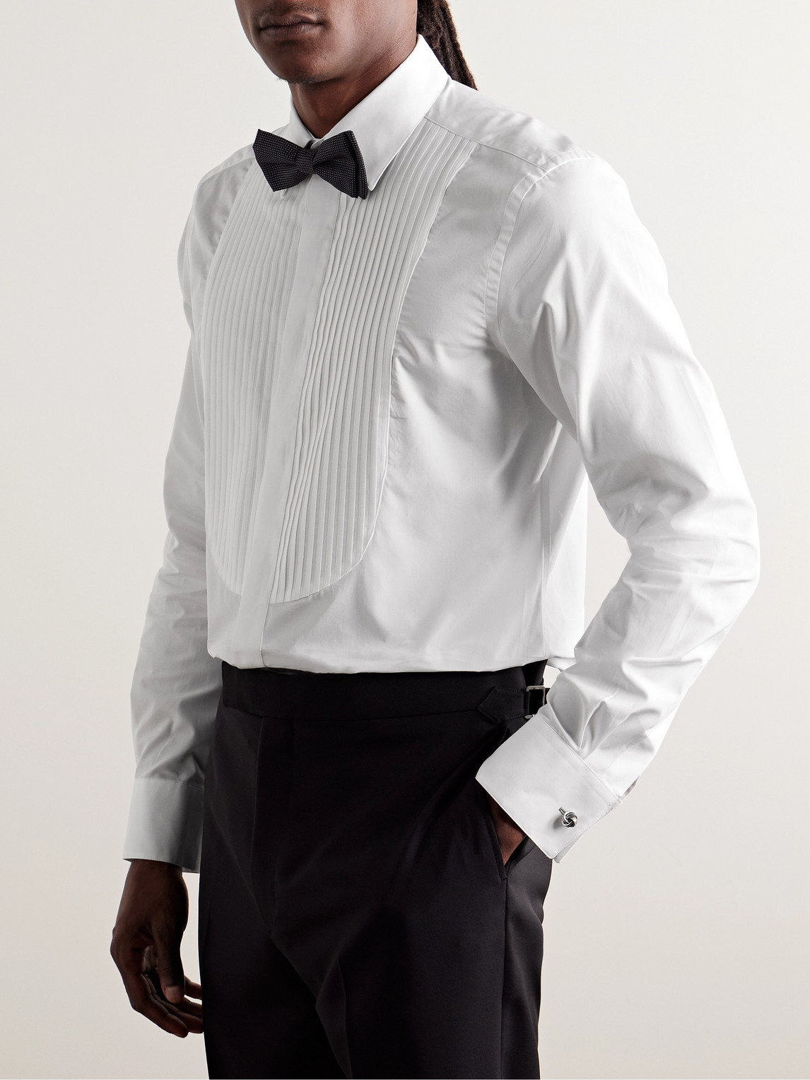 PAUL SMITH BIB-FRONT DOUBLE-CUFF COTTON-POPLIN TUXEDO SHIRT