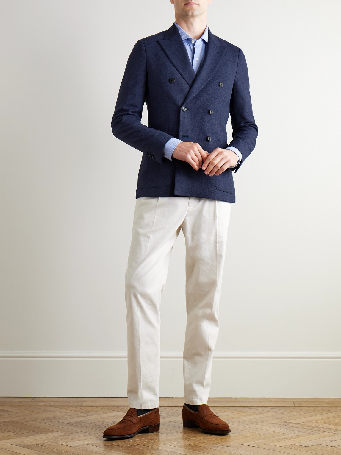 PAUL SMITH DOUBLE-BREASTED WOOL-PIQUÉ SUIT JACKET
