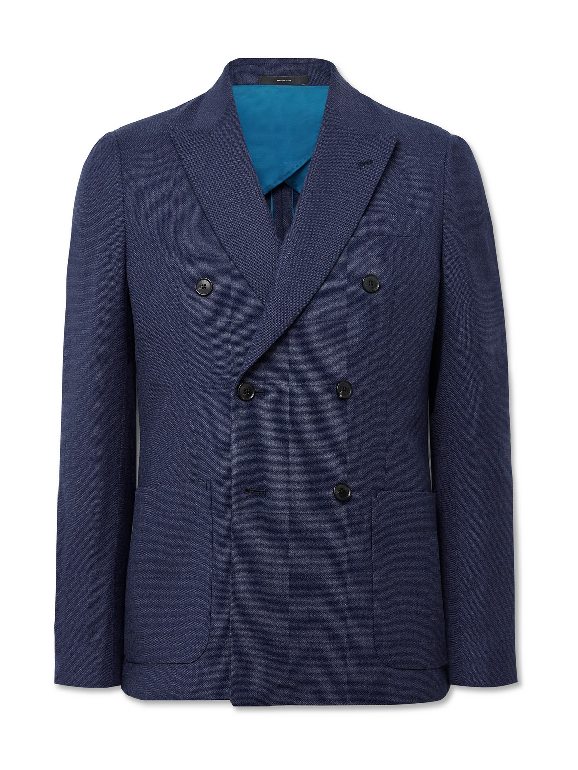 Paul Smith Double-breasted Wool-piqué Suit Jacket In Blue