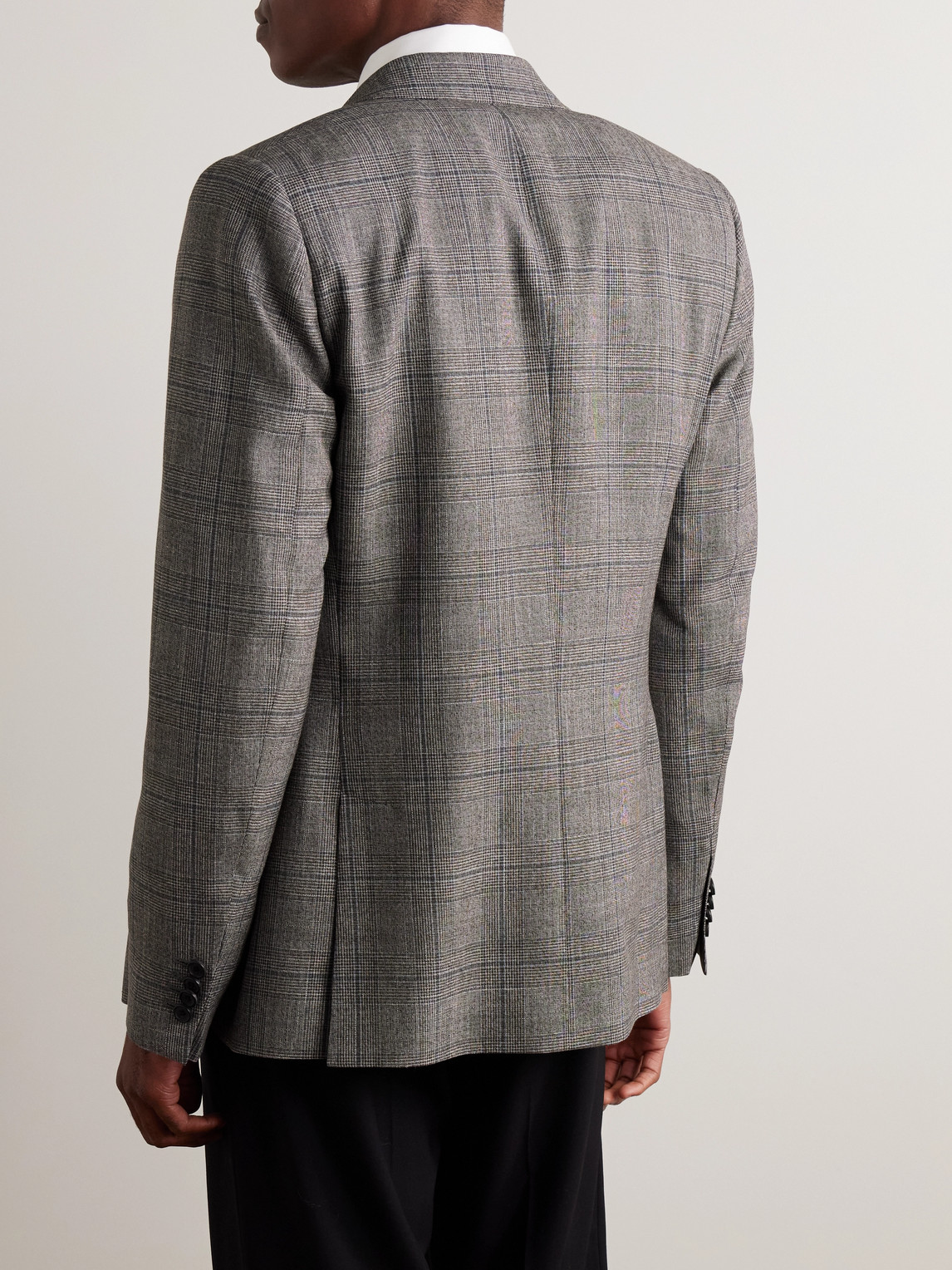 PAUL SMITH DOUBLE-BREASTED PRINCE OF WALES CHECKED WOOL AND LINEN-BLEND SUIT JACKET