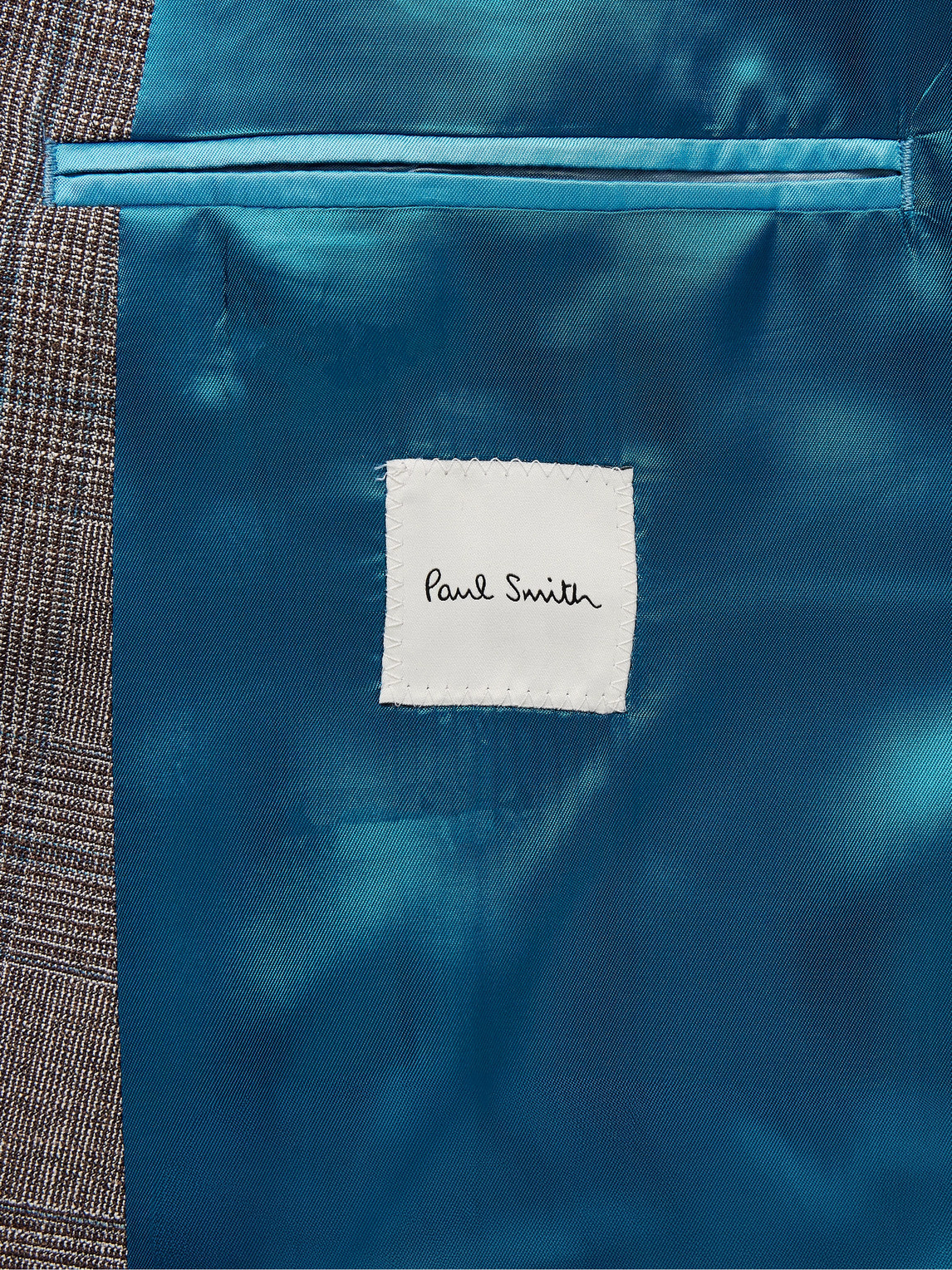 PAUL SMITH DOUBLE-BREASTED PRINCE OF WALES CHECKED WOOL AND LINEN-BLEND SUIT JACKET