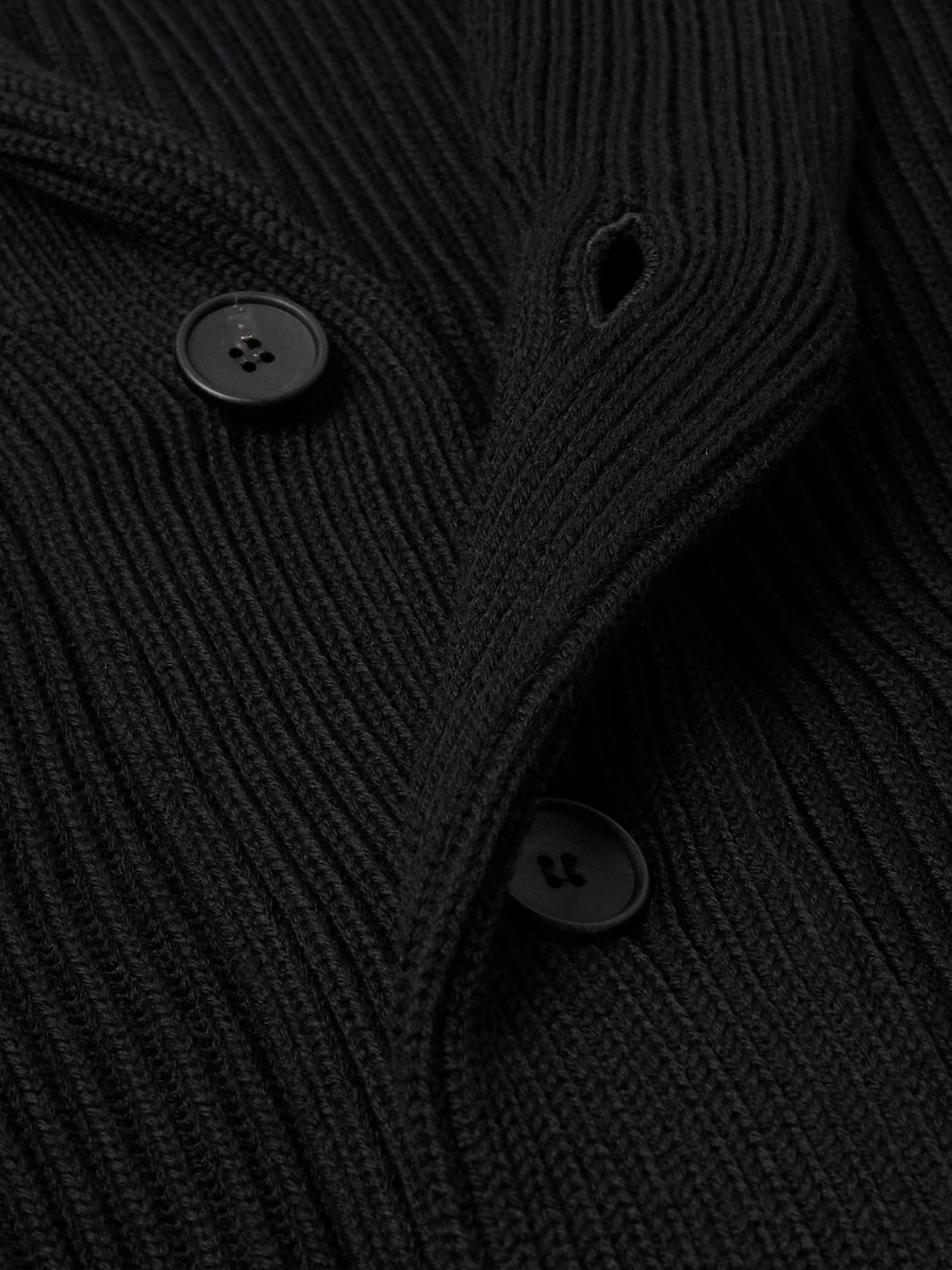 Thom Sweeney Shawl-collar Ribbed Merino Wool Cardigan In Black