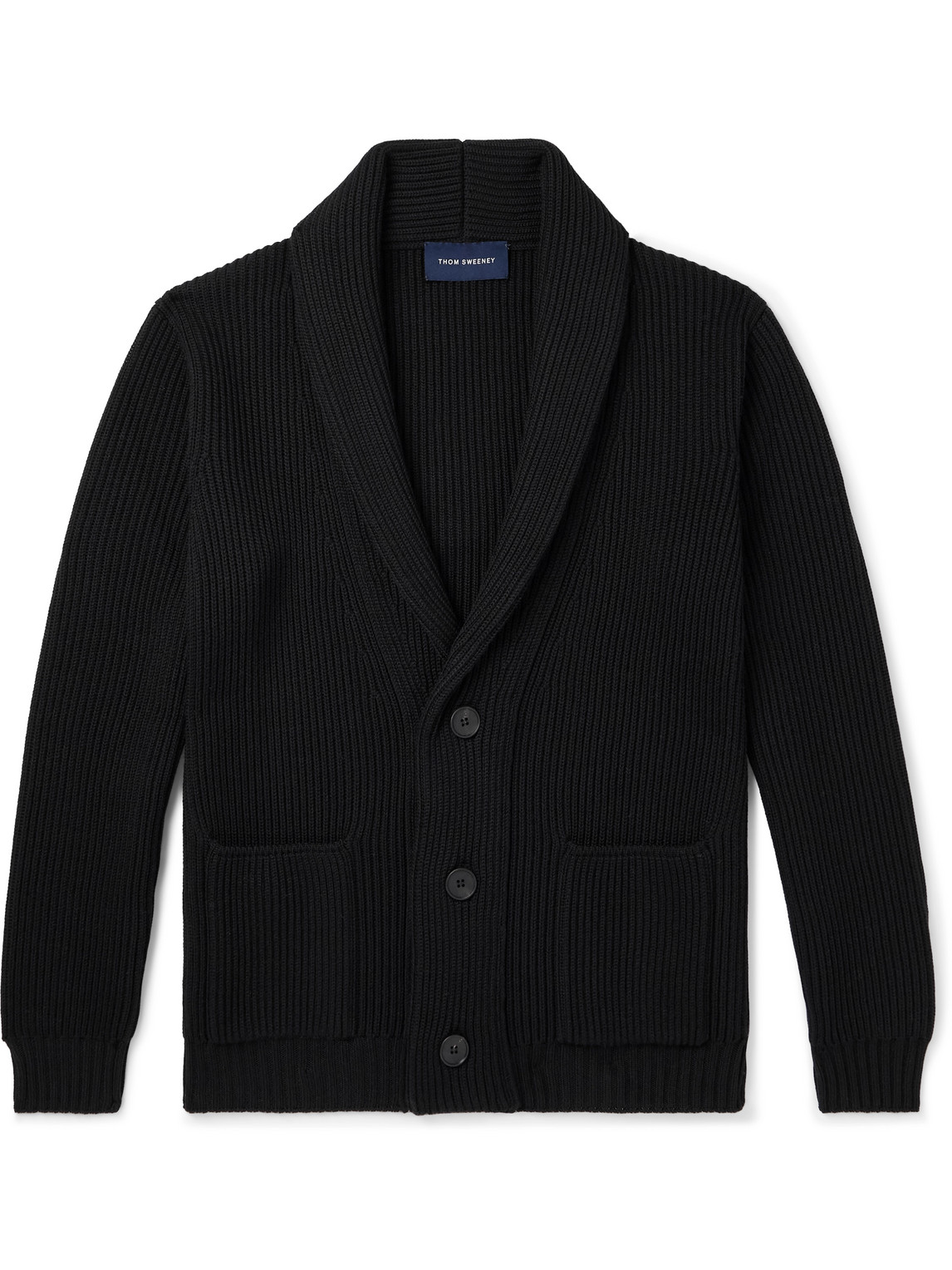 Shawl-Collar Ribbed Merino Wool Cardigan