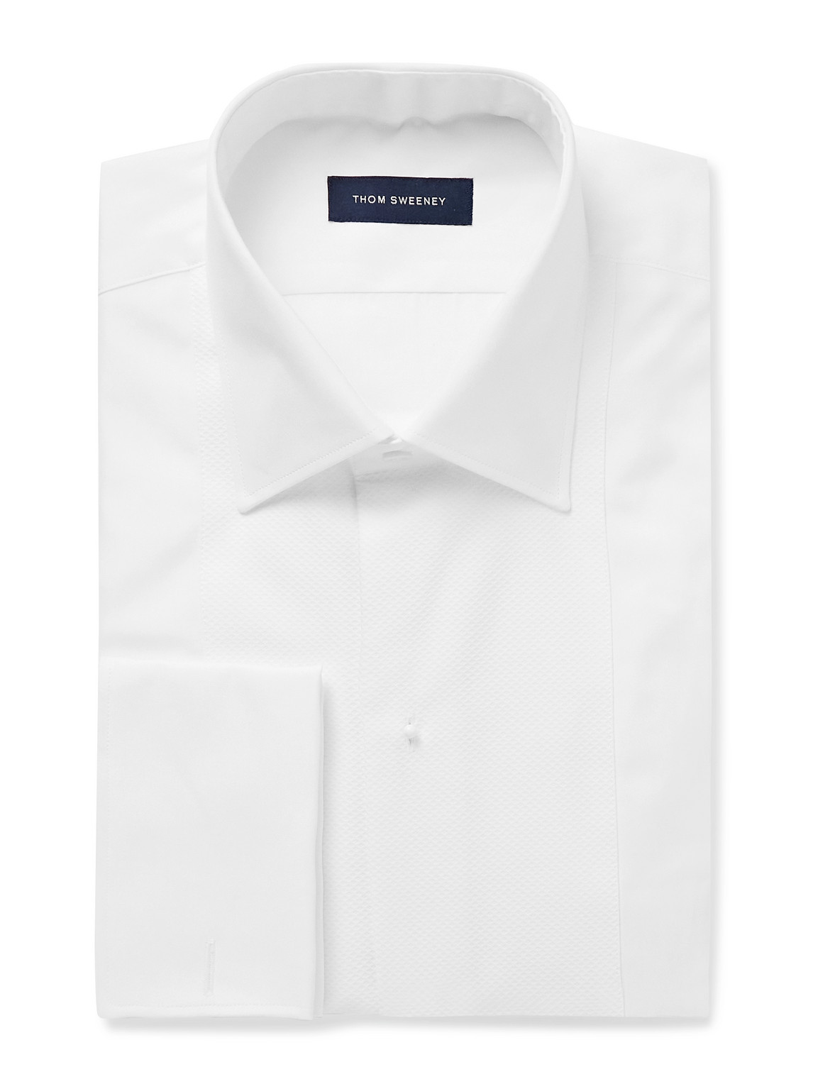 Thom Sweeney Marcella Bib-front Cotton And Lyocell-blend Poplin And Piqué Tuxedo Shirt In White