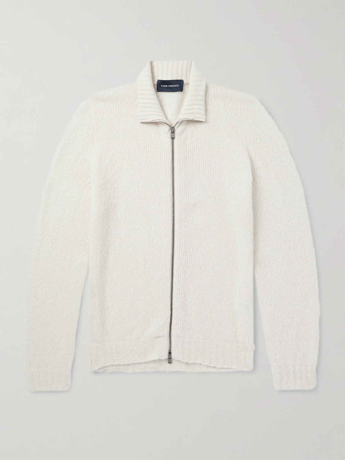 Thom Sweeney Merino Wool-blend Zip-up Cardigan In Neutrals