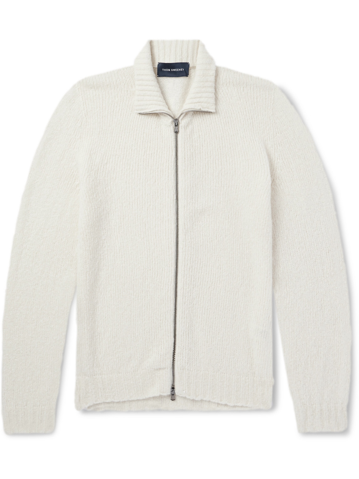 Thom Sweeney Merino Wool-blend Zip-up Cardigan In Neutrals
