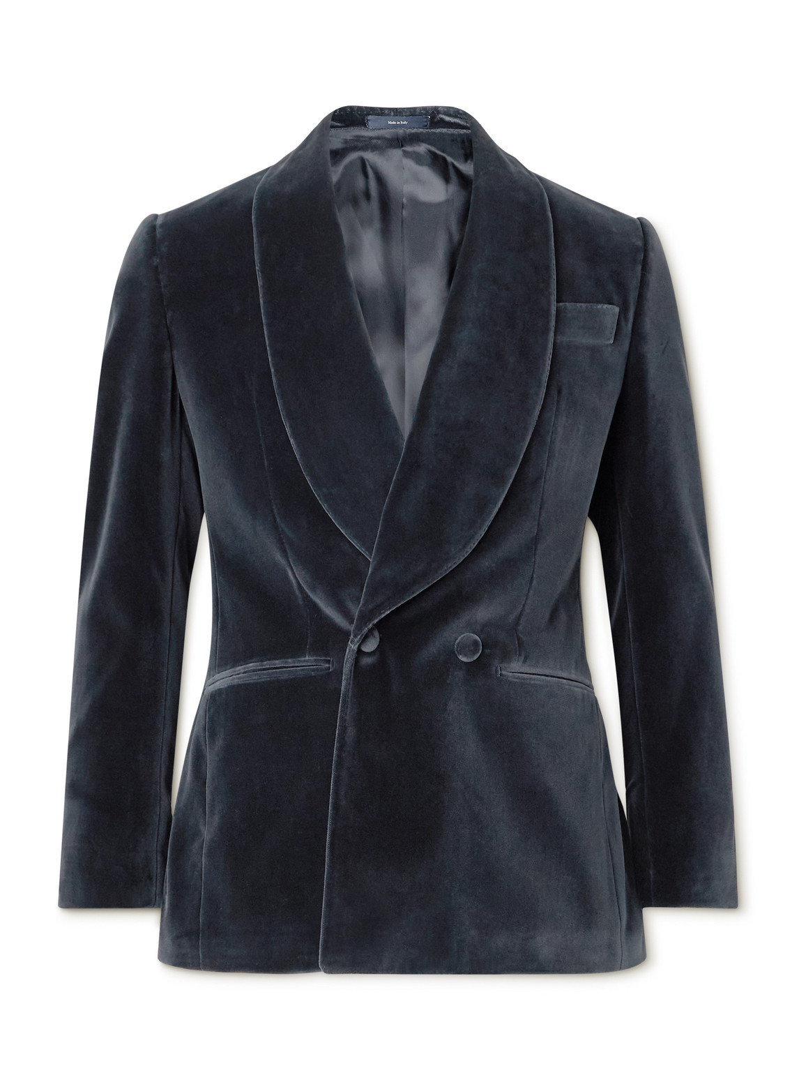 Thom Sweeney Shawl-lapel Double-breasted Cotton-velvet Tuxedo Jacket In Grey
