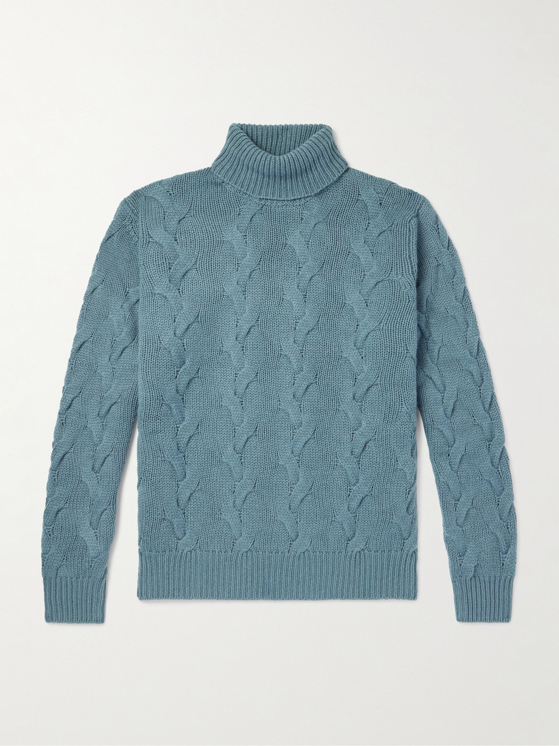 Thom Sweeney Cable-knit Cashmere Rollneck Sweater In Blue