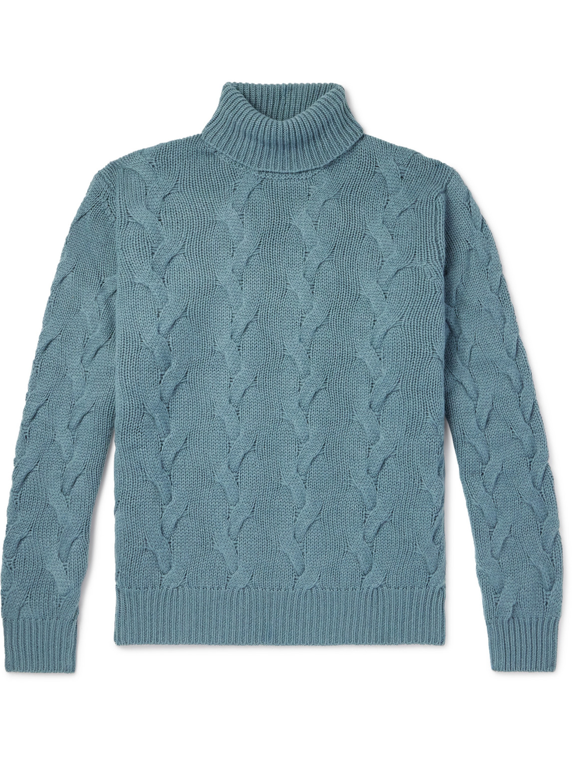 Thom Sweeney Cable-knit Cashmere Rollneck Sweater In Blue