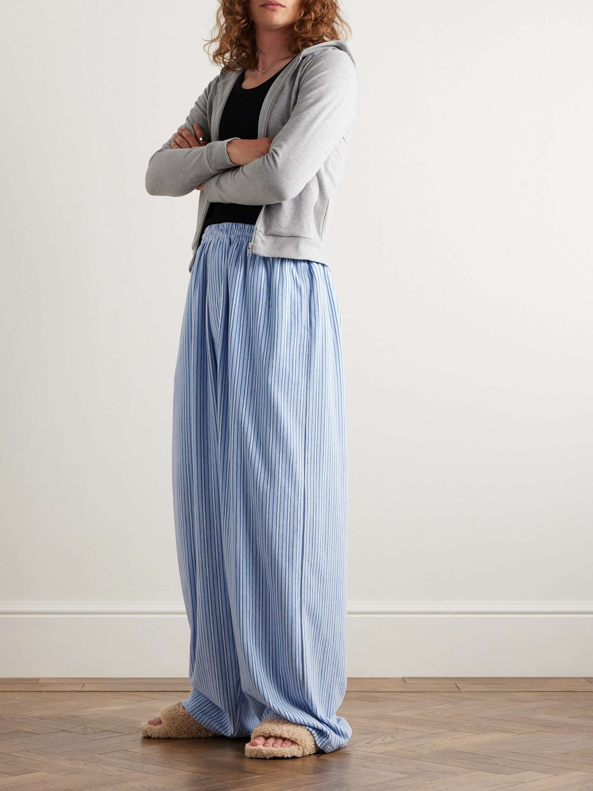 BALENCIAGA Wide-Leg Striped Fleece Drawstring Pyjama BALENCIAGA Wide-Leg Striped Fleece Drawstring Pyjama