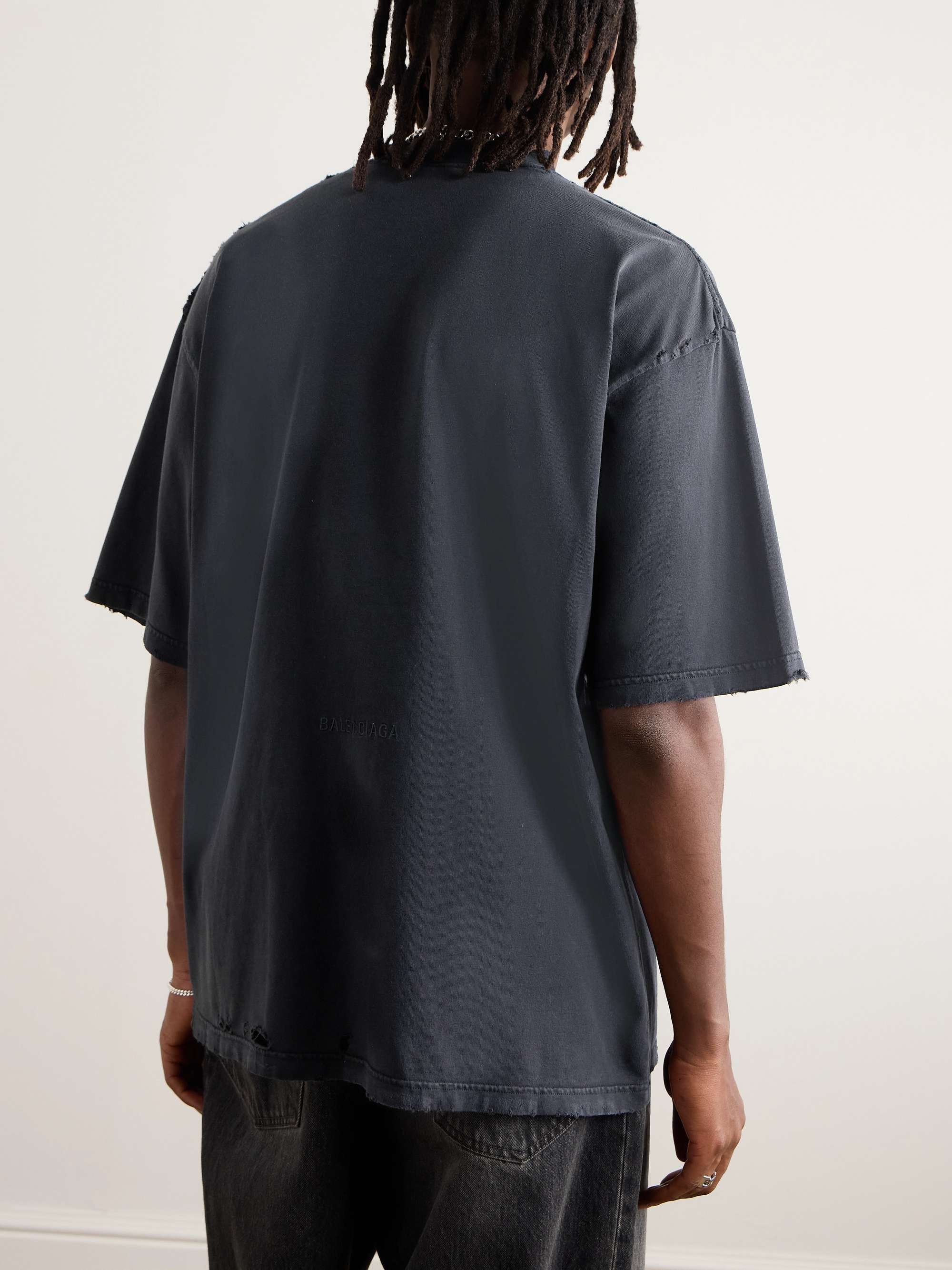 BALENCIAGA Oversized Distressed Printed Cotton-Jersey T BALENCIAGA Oversized Distressed Printed Cotton-Jersey T