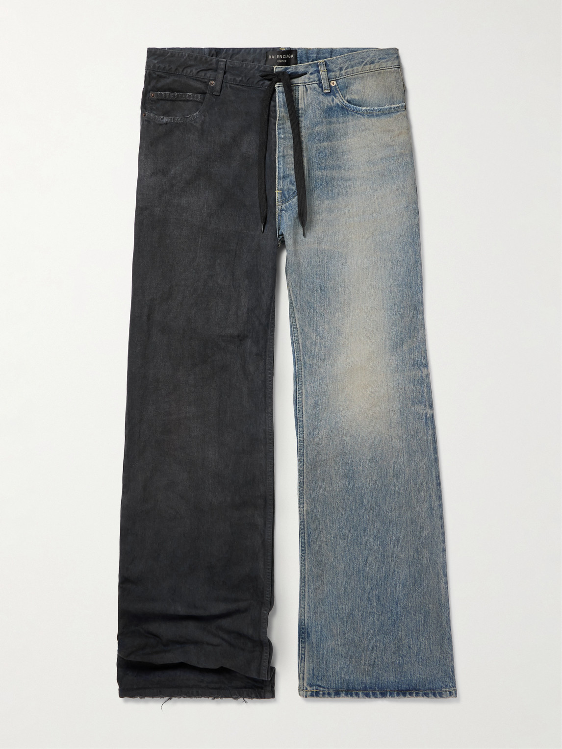 Balenciaga Fifty-Fifty Wide-Leg Two-Tone Distressed Drawstring Jeans - Men