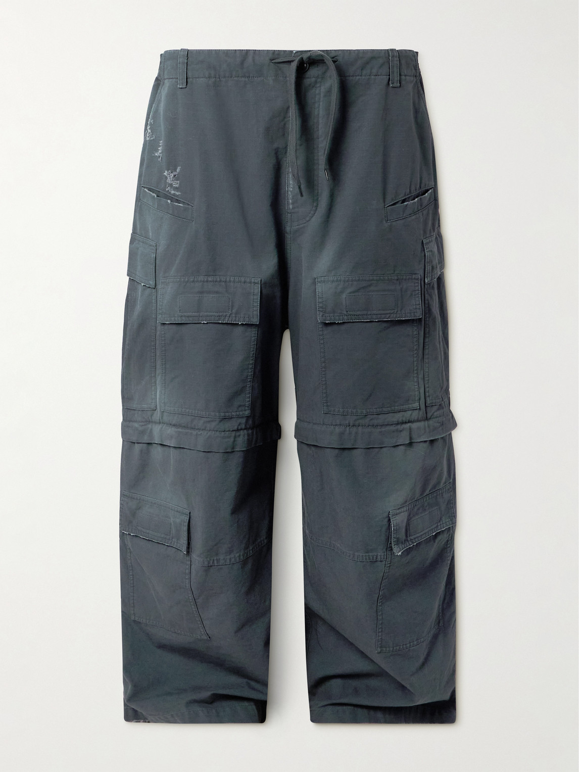 Balenciaga - Wide-Leg Distressed Cotton-Ripstop Drawstring Cargo 