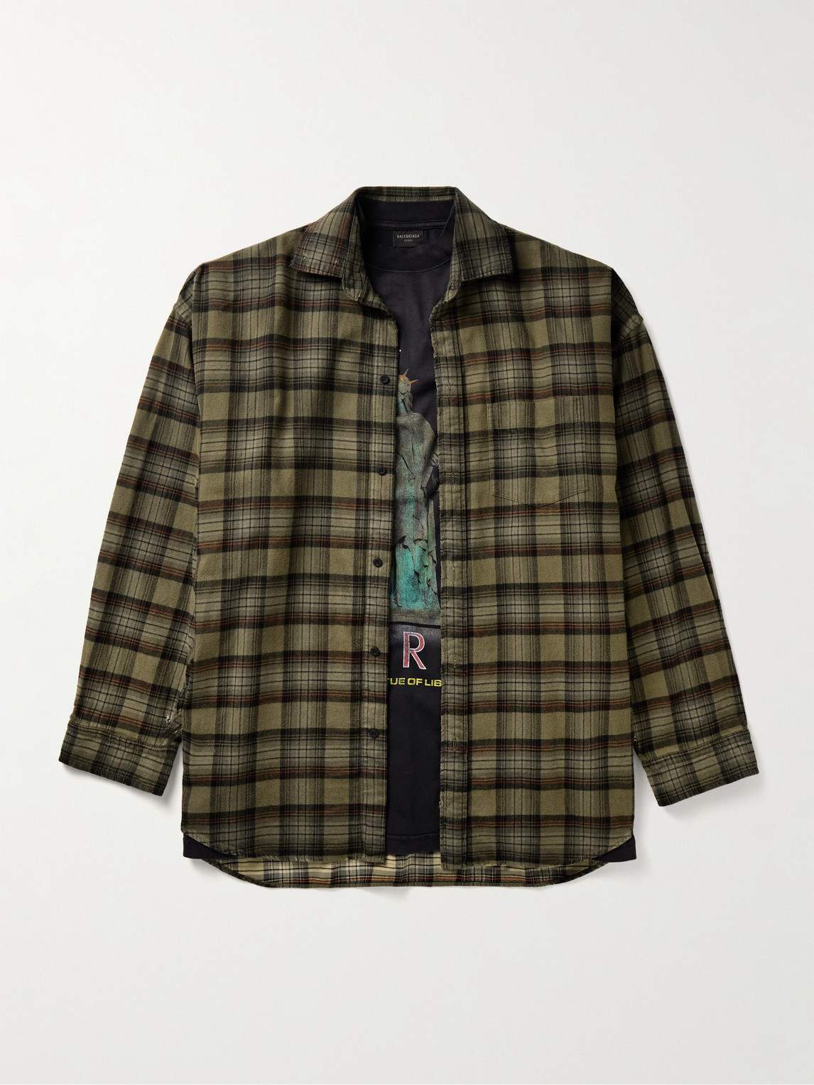 Balenciaga - Oversized Button-Down Collar Logo-Print Checked