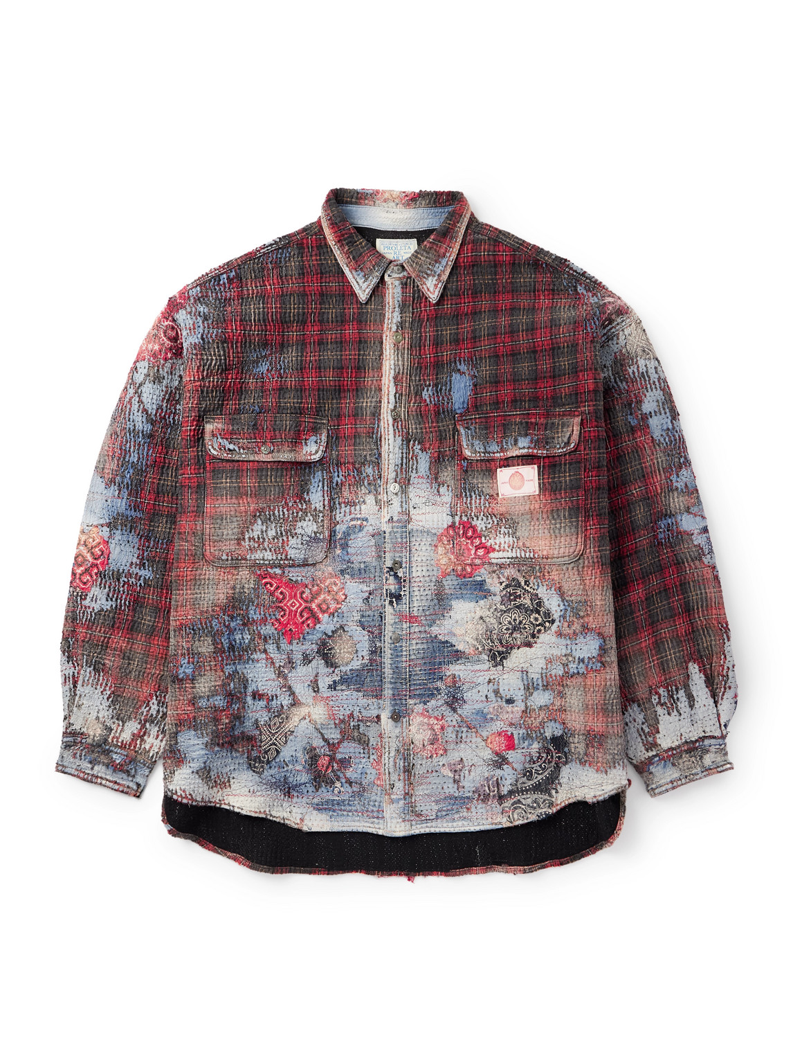 PROLETA RE ART – Sashiko Distressed Patchwork Checked Cotton-Flannel Overshirt